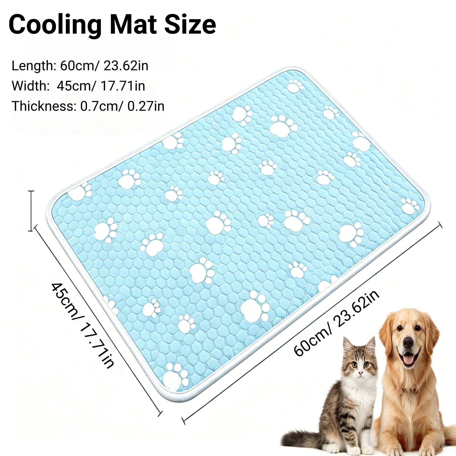 Cama Perro Verano, 70x55 cm Alfombra Perro Refrescante, Manta Gato Transpirable y Absorbente, Cojin Perro Antideslizante para Interiores y Exteriores (Azul)
