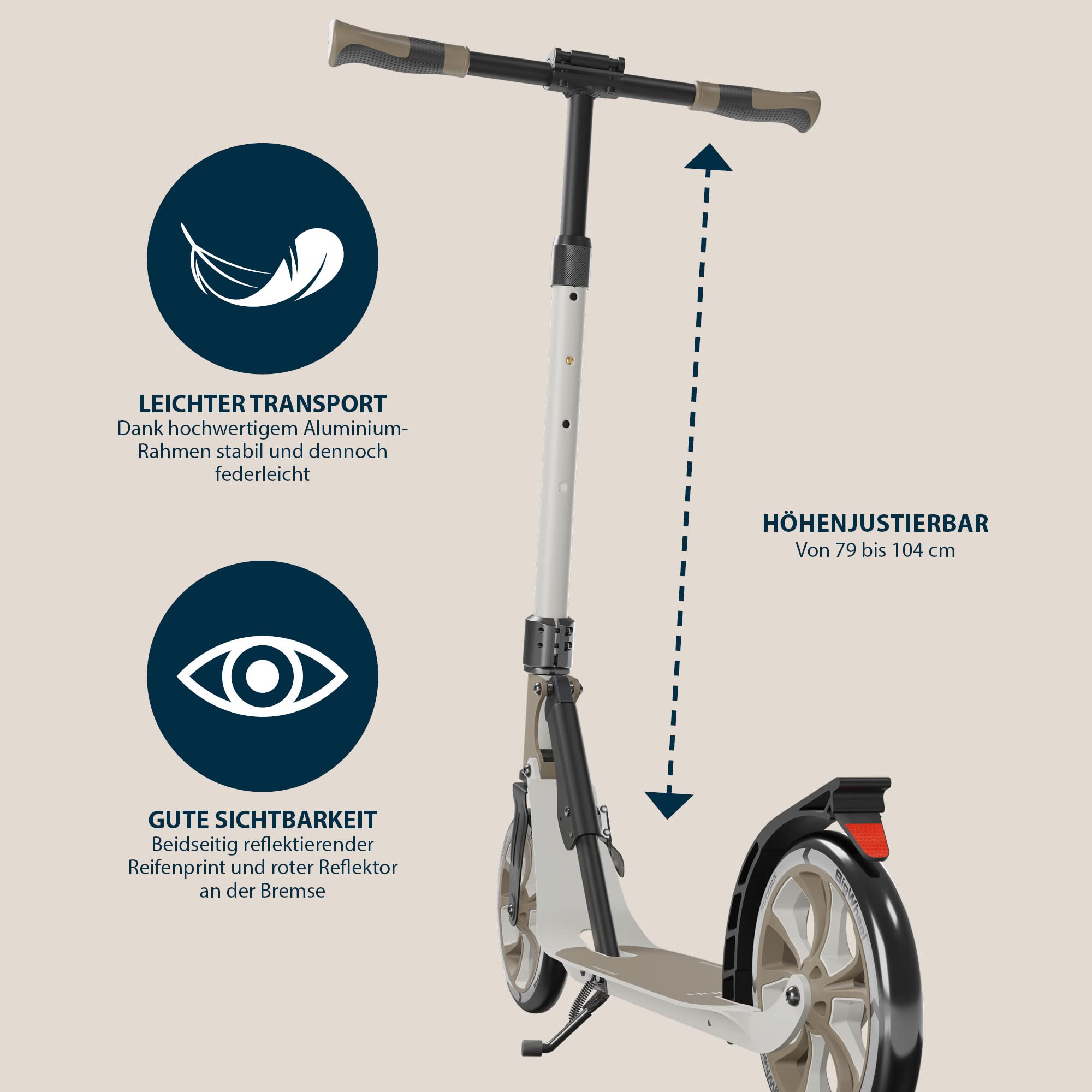 HUDORA BigWheel® 205 Advanced Scooter – wygodna hulajnoga aluminiowa o wadze do 100 kg – regulowana wysokość i składana hulajnoga – dla dzieci/młodzieży i dorosłych