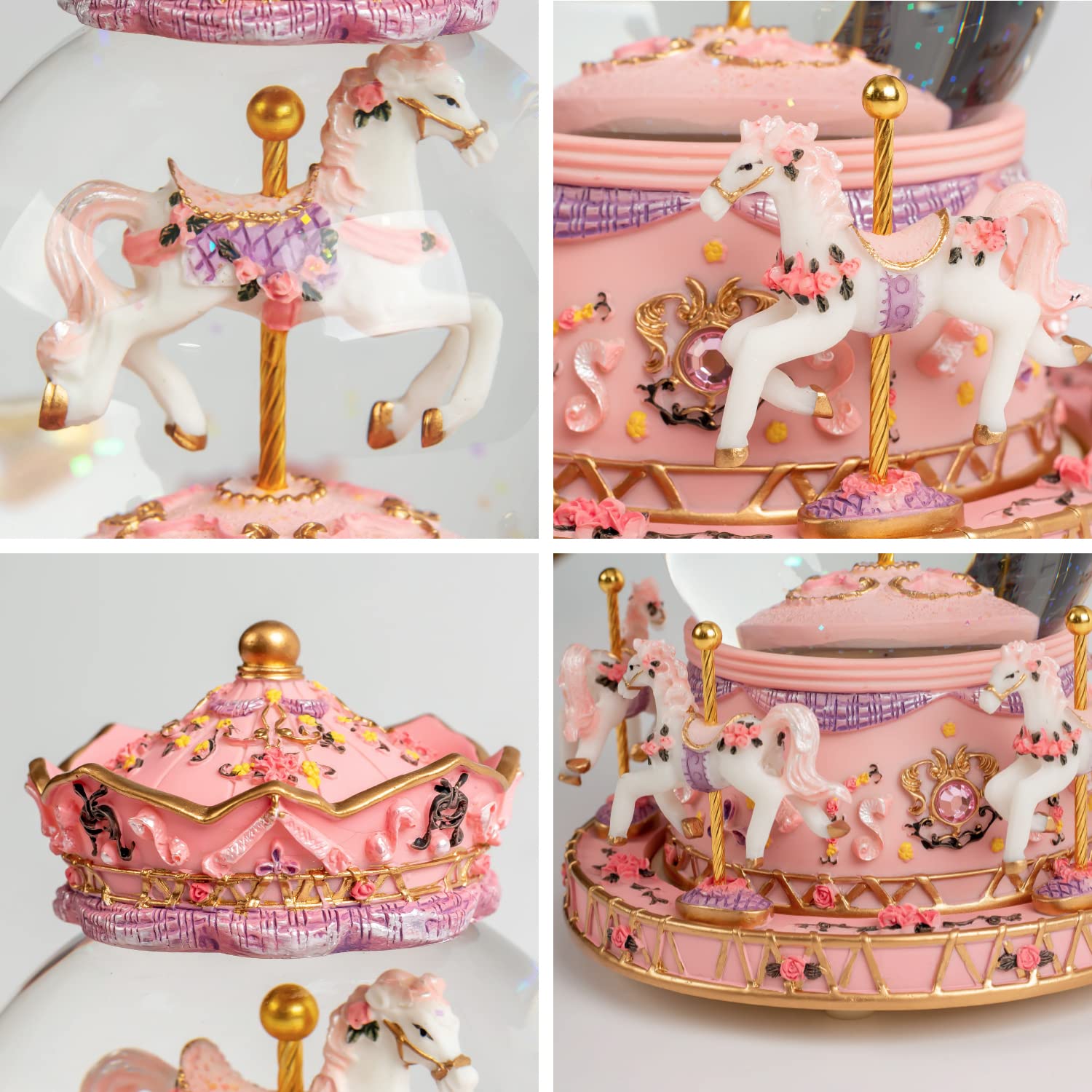 DANVON Gift Wrapped Carousel Horse Unicorn Toy Music Box Snow Globe Color Changing LED Lights for Women Kids Baby Girls Mom Daughter Granddaughter Christmas Birthday & Valentines Day Gift (Pink)