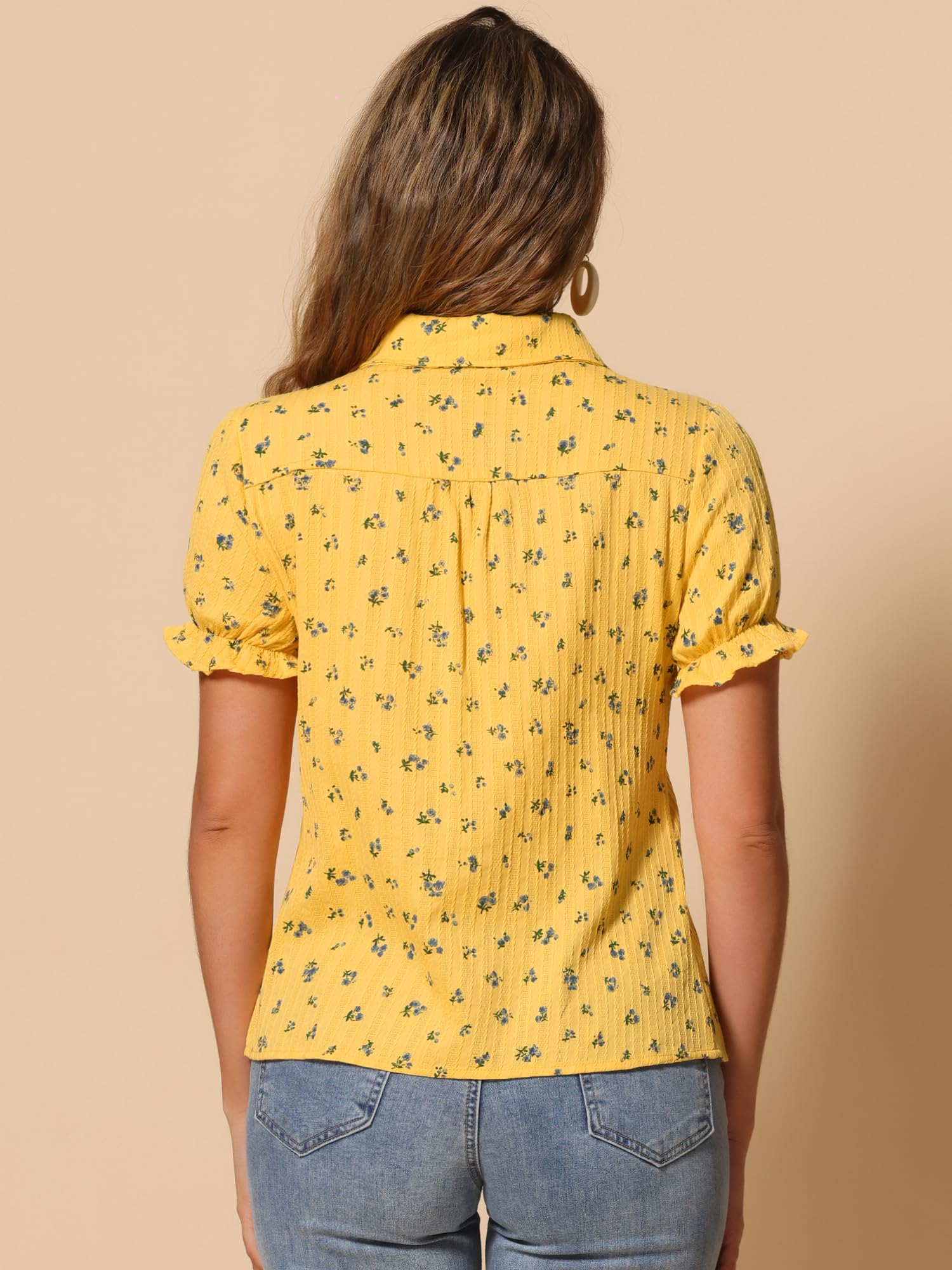 Allegra K Chemise à col Rabattu en Coton à Volants pour Femmes