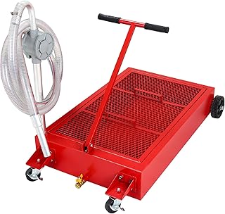 Oil Drain Pan, 25 Gallon Oil Drain Tank Large Capacity Oil Drain Pan with Pump, Foldable Handle, Swivel Casters Wheels, Hose for Car, SUV, and Truck Oil Change, Red