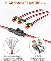 Vista 6 de NAOEVO Conector de 2 pines impermeable, conectores de 2 cables calibre 16 AWG, conectores eléctricos automotrices macho y hembra Way con tubo