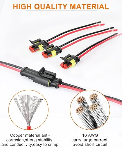 Miniatura 32 de NAOEVO Conector de 3 pines impermeable, conectores de 3 cables 16 AWG, conectores eléctricos automotrices macho y hembra con tubo termorretráctil