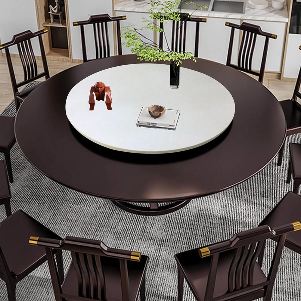 Duży drewniany gramofon 76 cm, biały, okrągły stół do jadalni, taca do serwowania 68 cm, obrotowa płyta do rozrywki i serwowania elegancki element centralny na imprezy i spotkania