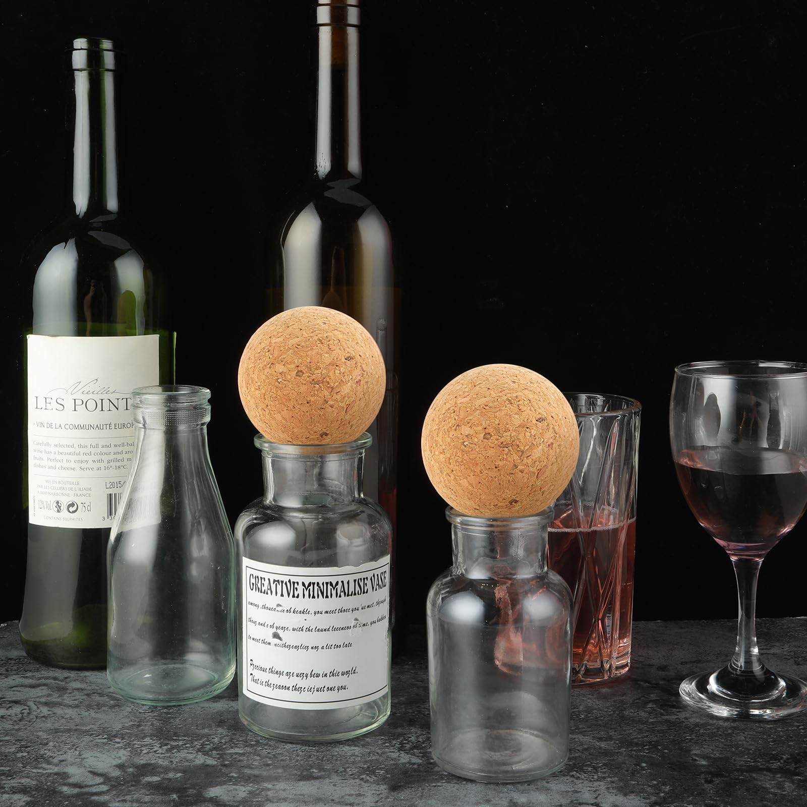 2 Stück Weinkorken Kugel Holzkugel Flaschenkorken, Ersatz für Wein Dekanter und Karaffe Flaschen, Set von Premium-Weinkorken Deckel Stopper Ersatz (2,4 Zoll / 6,1 cm)
