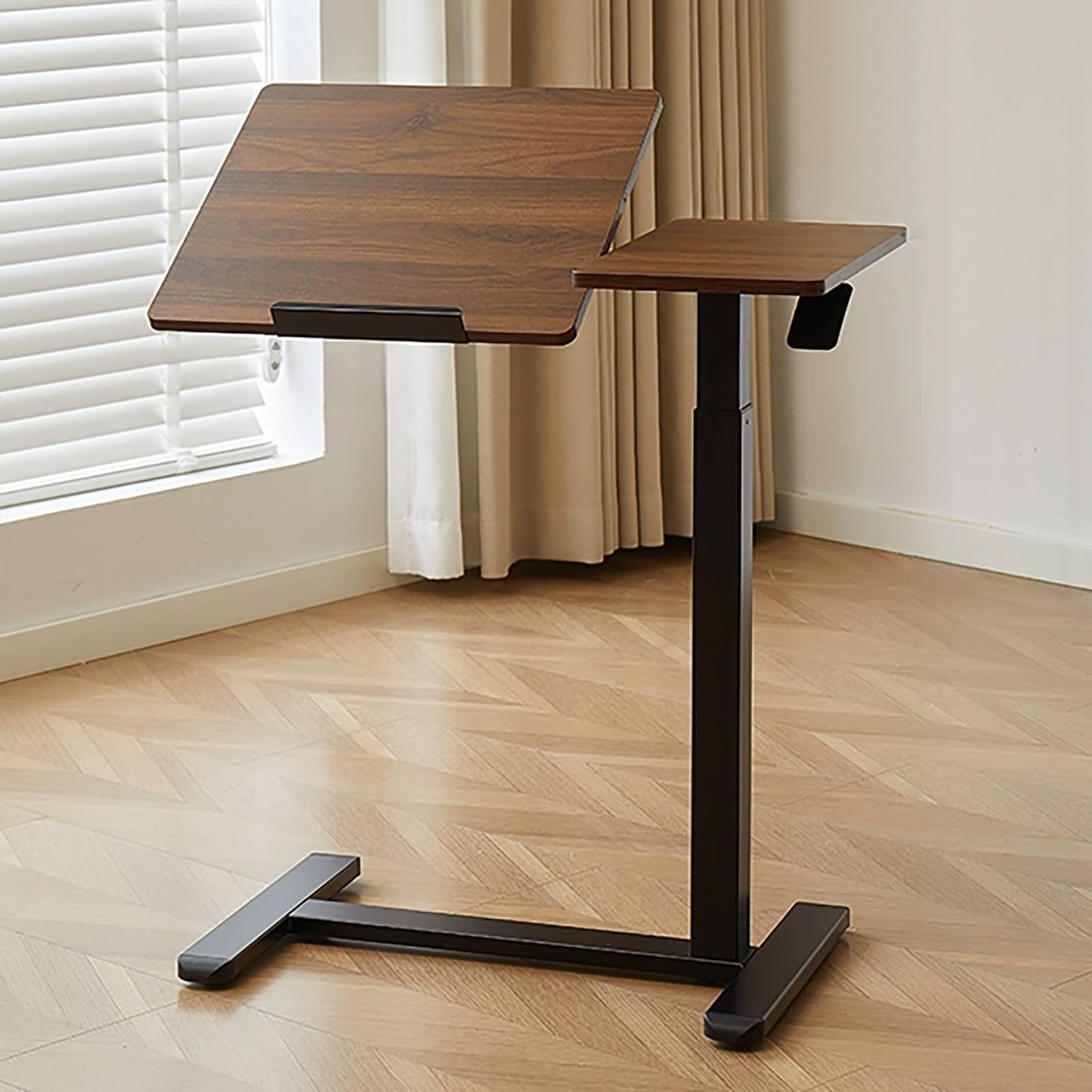 MYUYEE Movable Standing Desk, Adjustable Height, Sit Stand Up Desk With Tiltable Tabletop, Home Office Desk, Bed Side Computer Desk, Stable Steel Structure (Black)