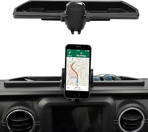 JeCar Soporte de teléfono para tablero JL con bandeja de almacenamiento, accesorios interiores compatible con Jeep Wrangler JL JLU 2018-2023 y