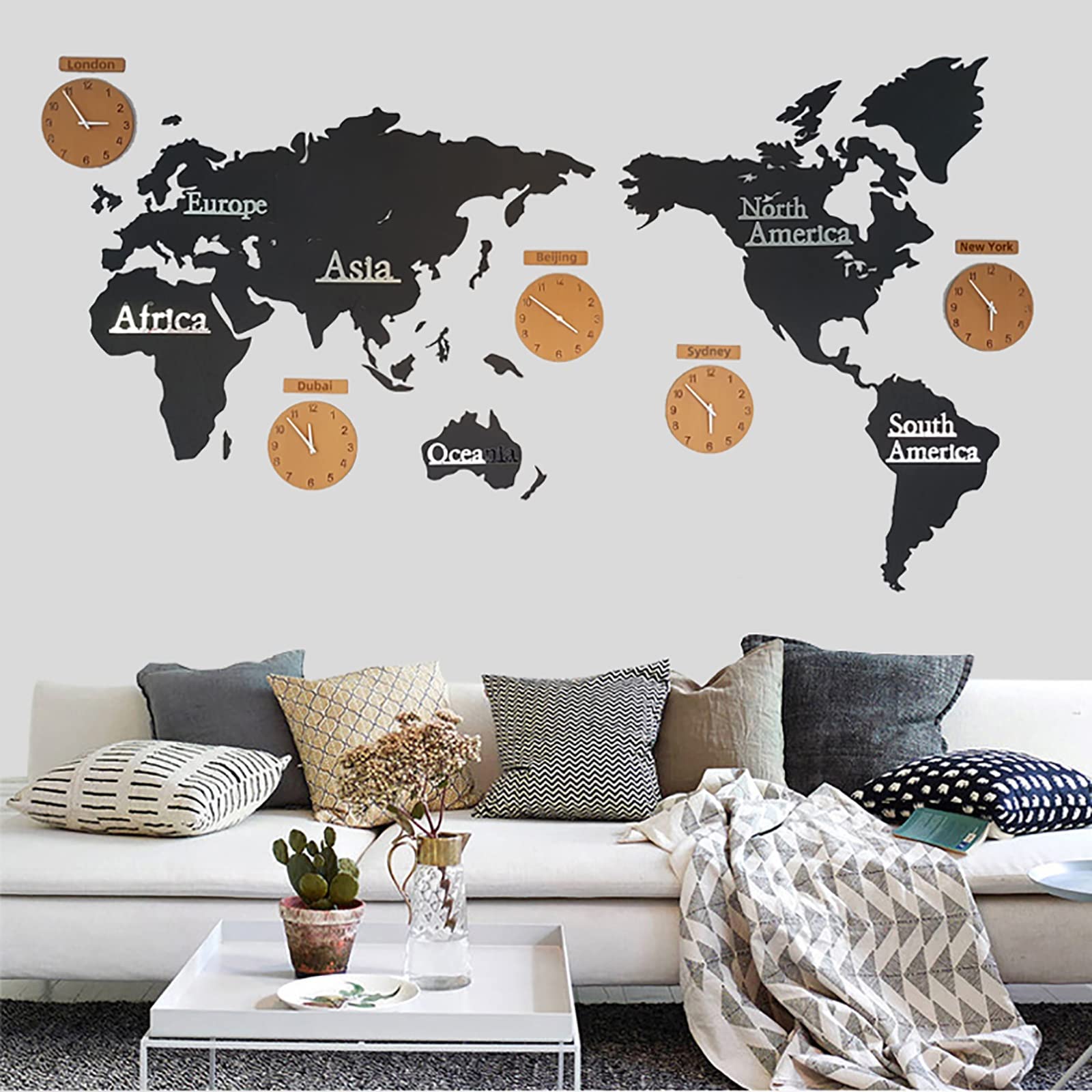 Amazon.co.jp: 世界地図、世界時間、壁掛け時計、静音品質、丸