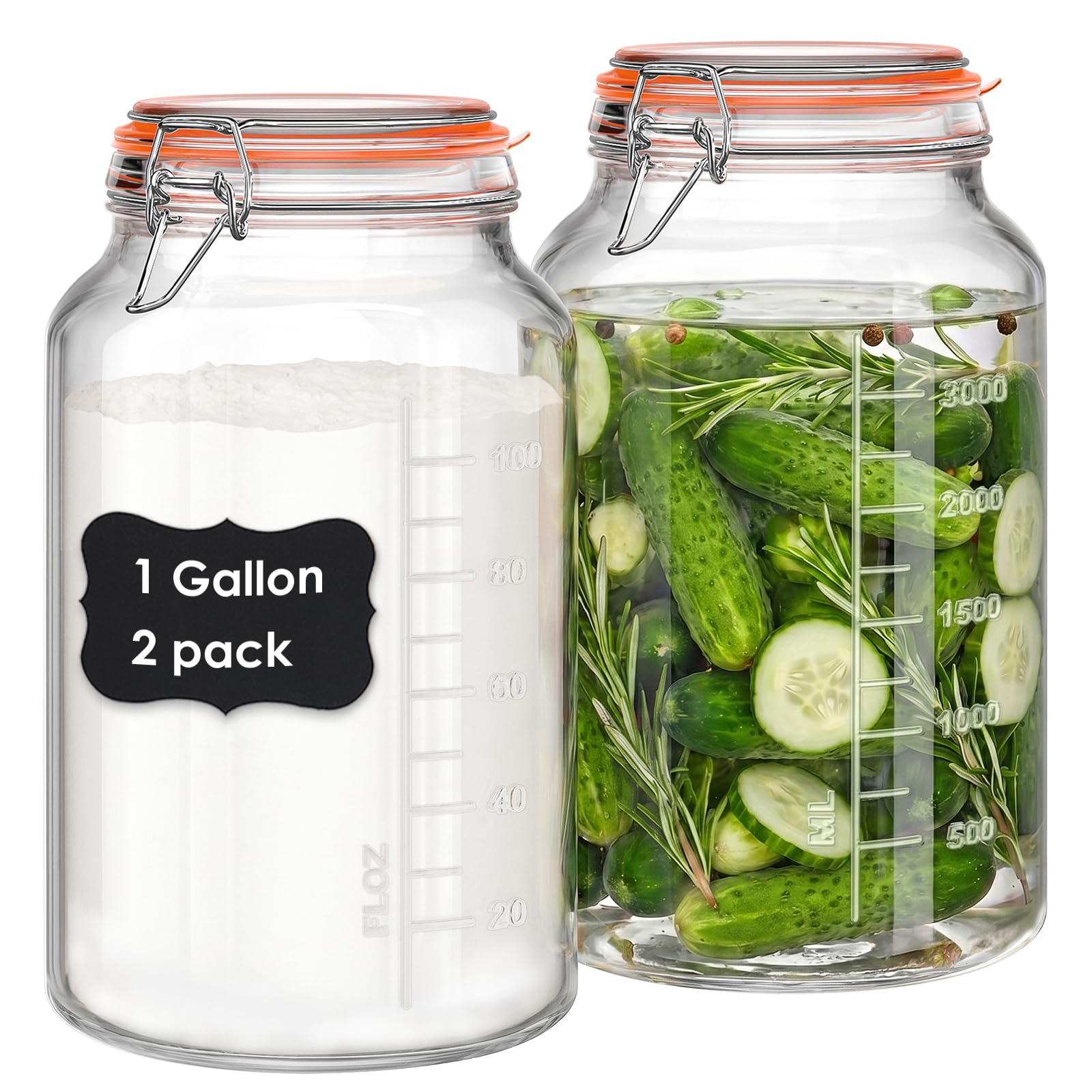 Glass Jars with Lids - 2 Pack 1 Gallon Wide Mouth -1