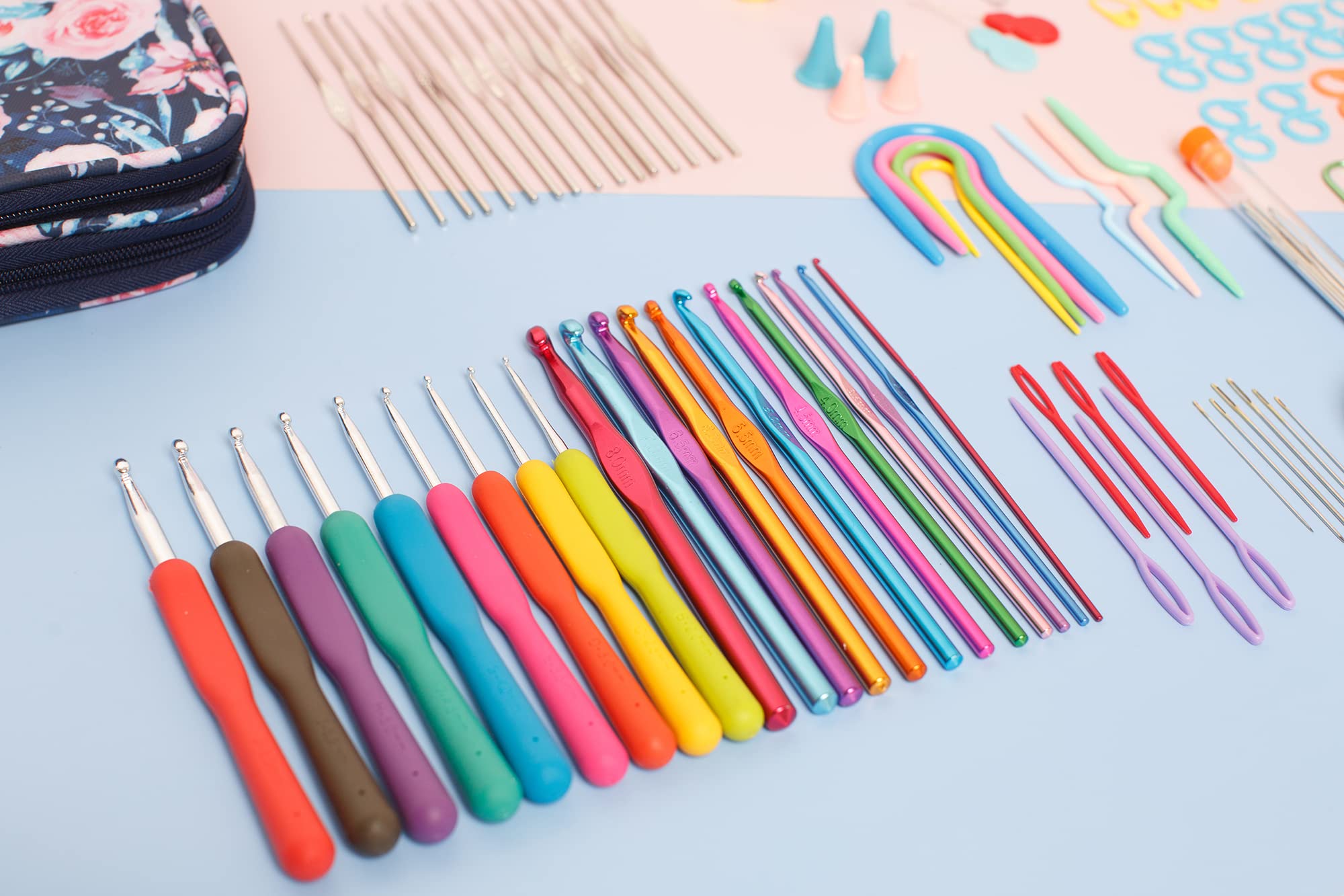 Sopena Juego de 115 agujas de ganchillo con estuche de almacenamiento y accesorios de agujas de ganchillo, kit de agujas de ganchillo, herramienta de arte para principiantes y amantes experimentados