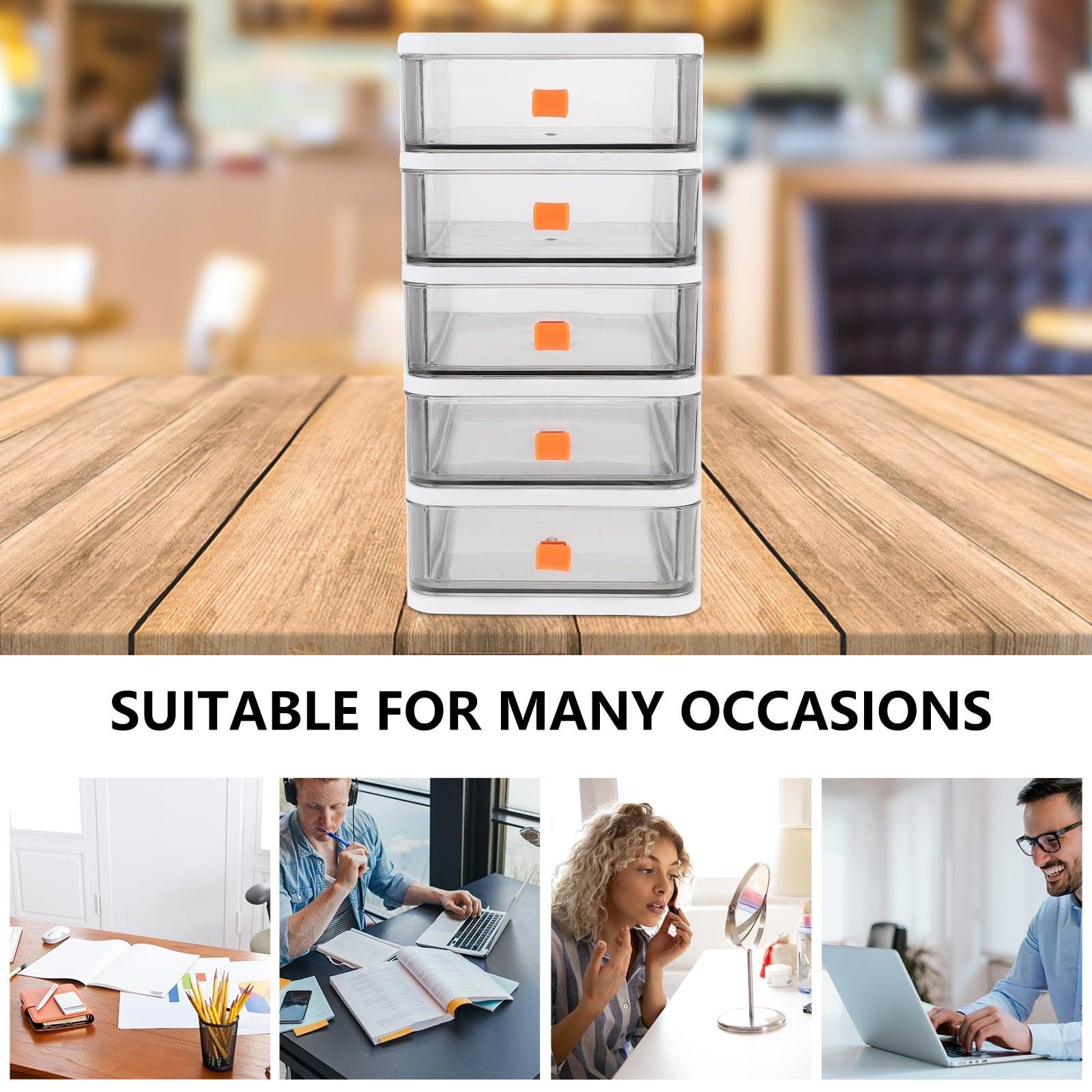 Generic Organizador de Escritorio de 5 Niveles Cajones, Caja de Almacenamiento Transparente de Plástico Pp, Pequeño Organizador Multiusos para Oficina, Dormitorio y Tocador, Cajonera