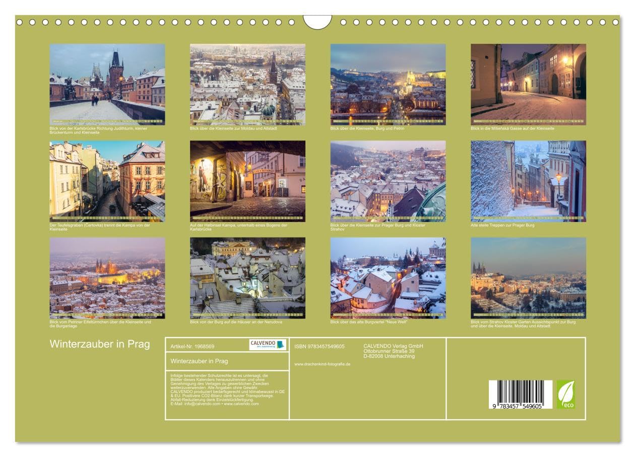 Winterzauber in Prag (Wandkalender 2026 DIN A3 quer), CALVENDO Monatskalender: Wunderschöne romantische Winteransichten auf der linken Moldauseite