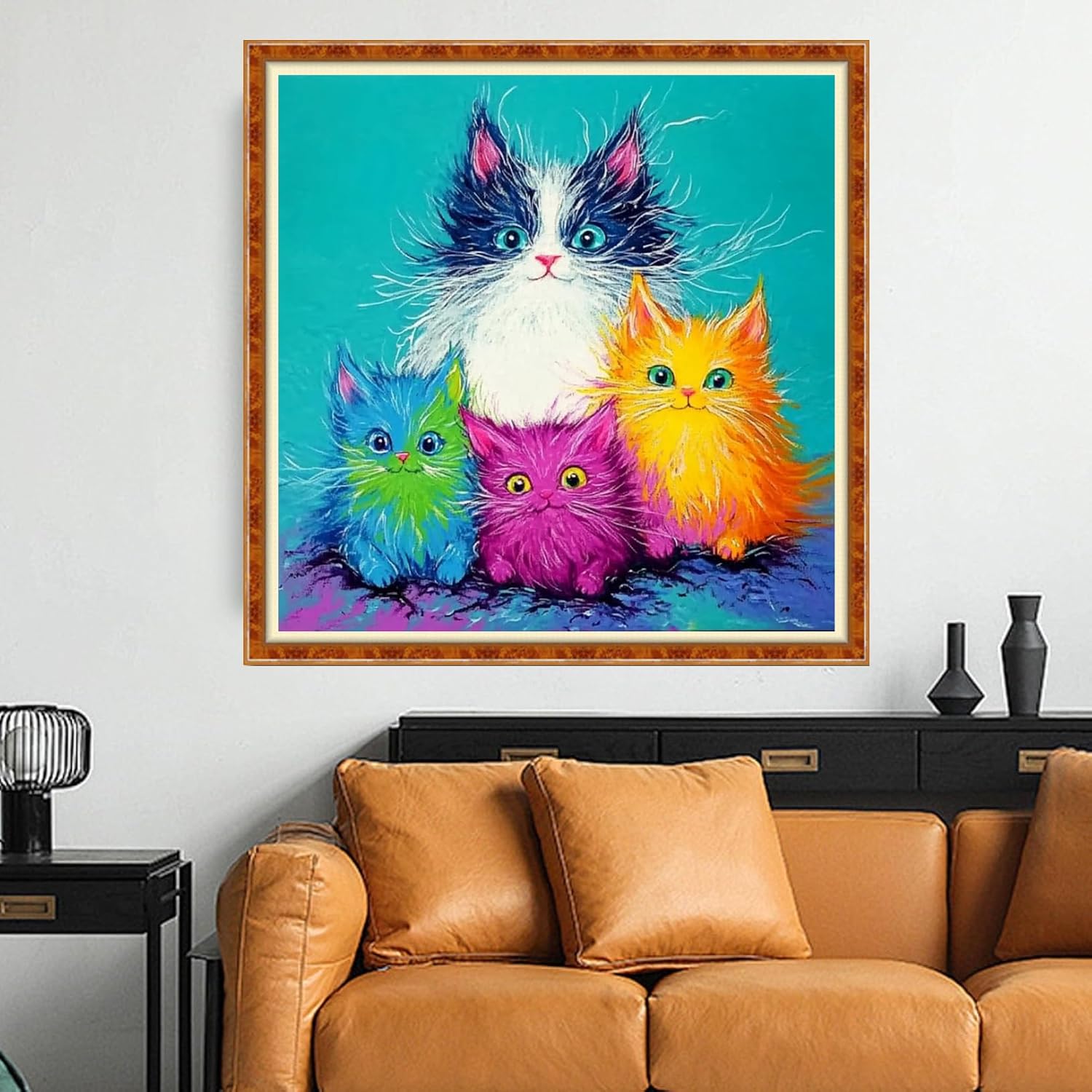 Funchey Counted Cross Stitch Kits for Adults Needlepoint Kits Unprinted Cross Stitching Embroidery Kit 11CT Cross Stitch Supplies-Colorful Cat 18x18 inch