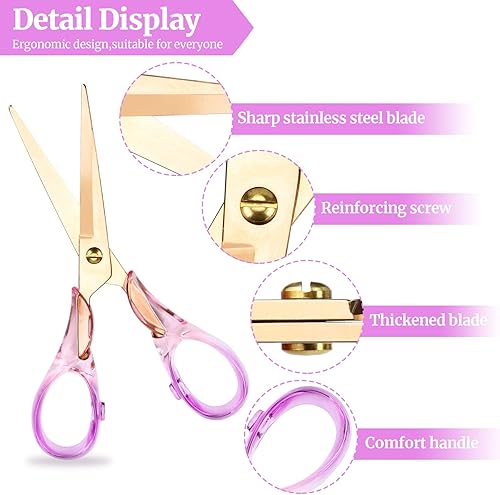 Miniatura 2 de Elegantes tijeras multiusos de acero inoxidable rosa y dorado de 6.5 pulgadas con agarre ergonómico cómodo para oficina y tela