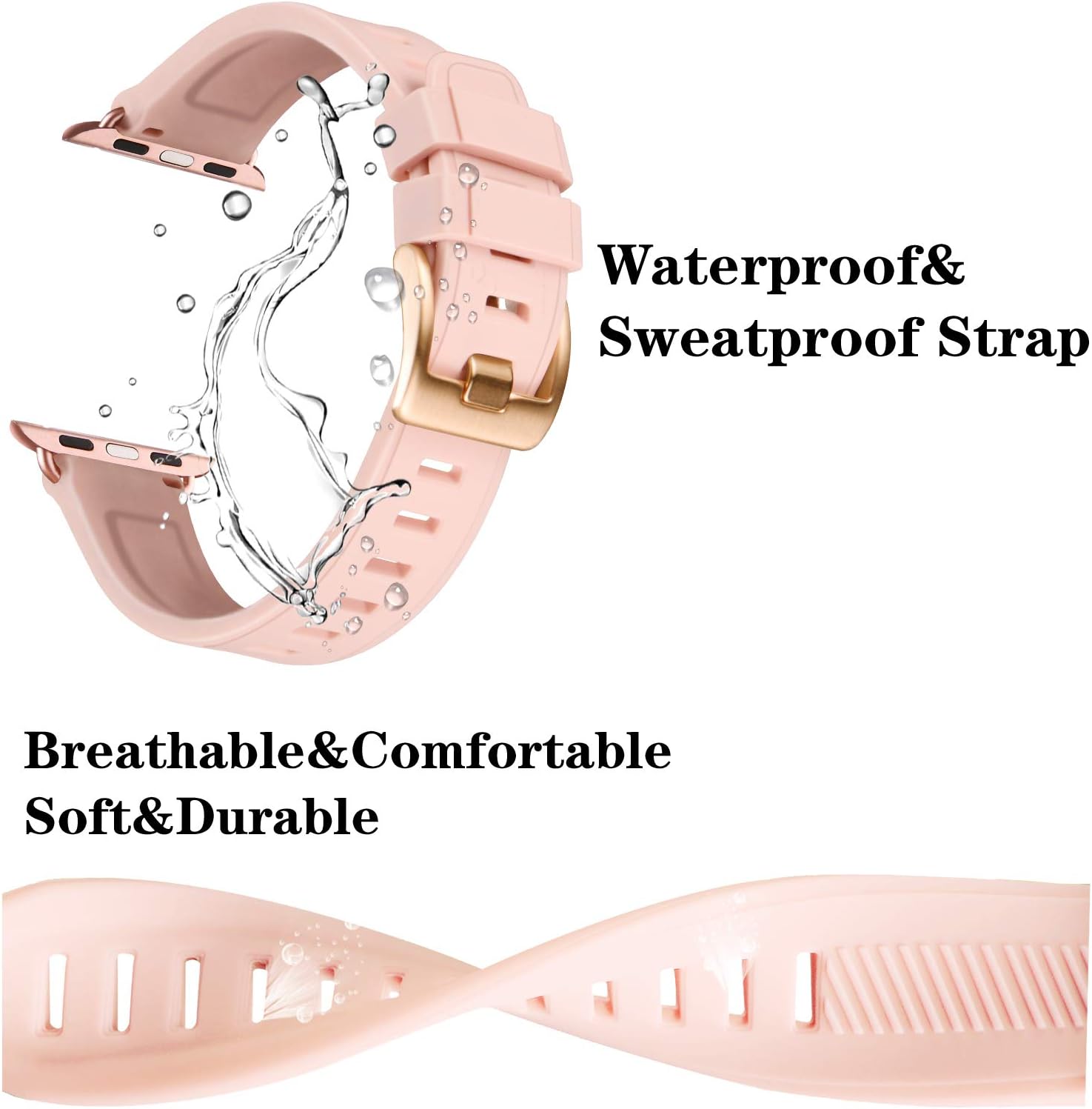 Compatible with Apple Watch Bands 44mm 42mm 40mm 38mm, Soft Silicone Waterproof Sport Band Loop with Protective Case for iWatch Series 6/5/4/3/2/1&SE (Pink Sand/Rose Gold, 42mm/44mm)