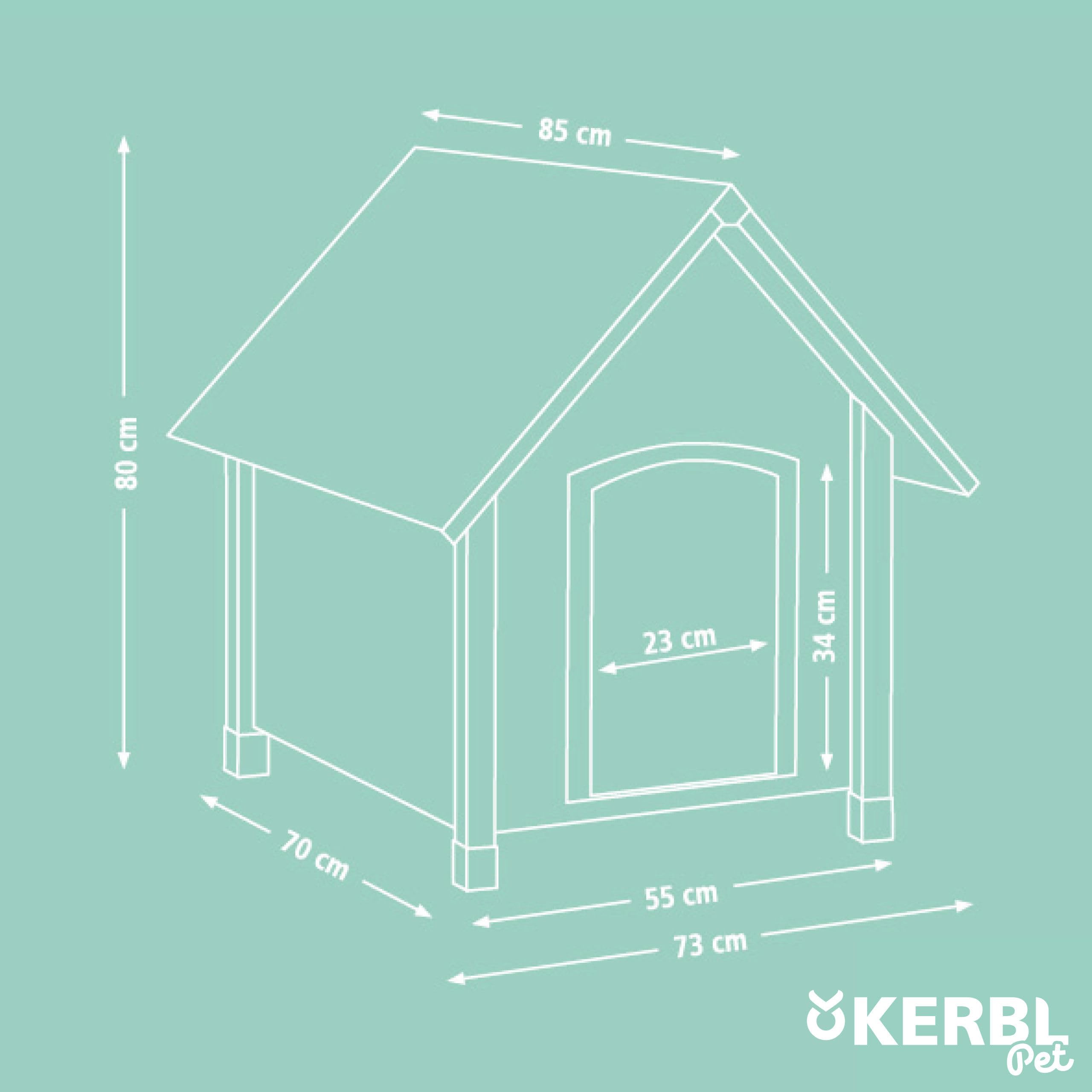 Kerbl Pet Hundehütte, Hundehaus, braun/grün, 85x73x80cm, Holz, wetterfest, Hunde, höhenverstellbare Füße, Bitumendach