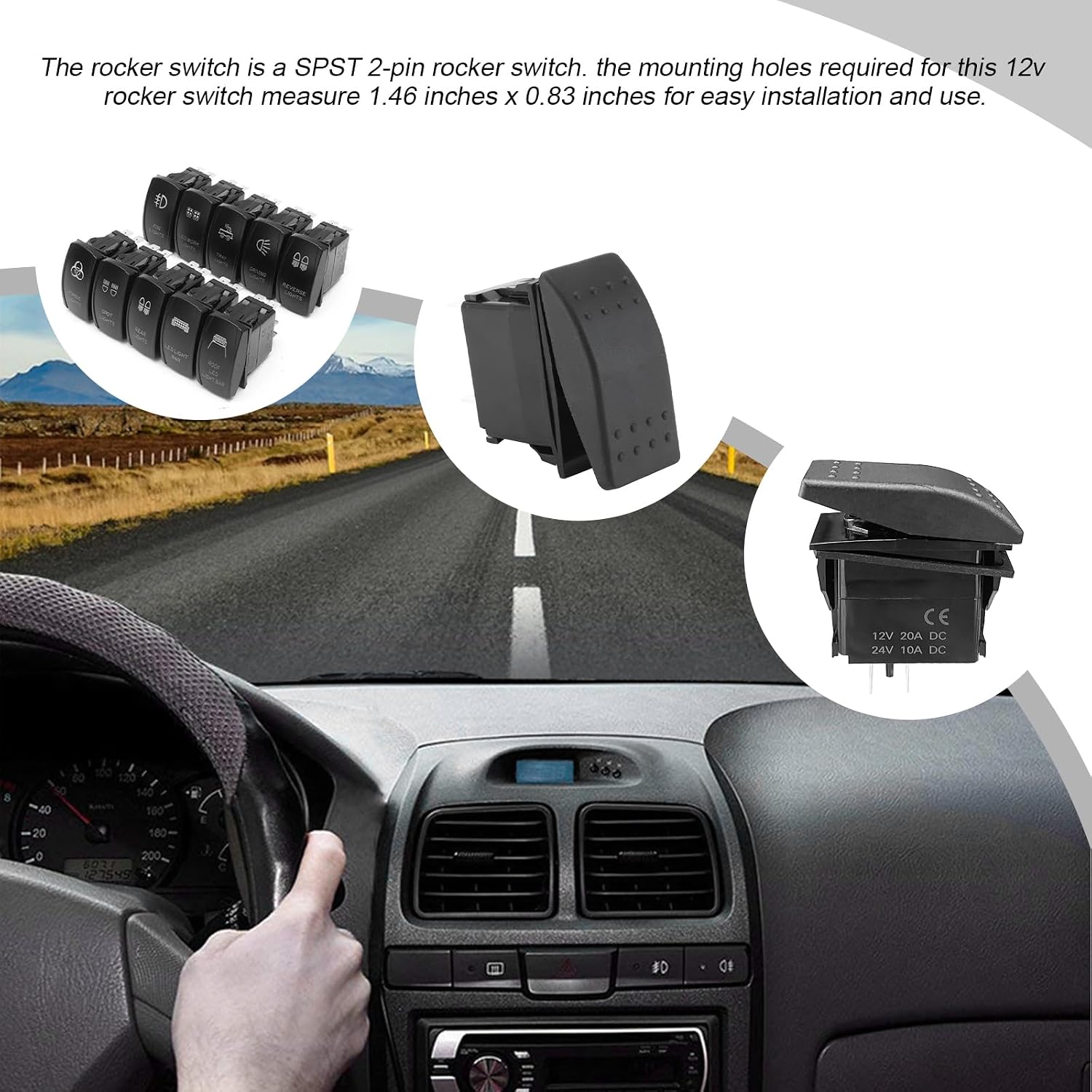 KVAEY 2 PCS Rocker Switch, 20A/12V 10A/24V SPST 2 Pin ON-Off Light Bar Toggle Switch, Waterproof 2 Position Switch for Car Caravans Truck RV UTV RZR ATV Boat, Car Accessories