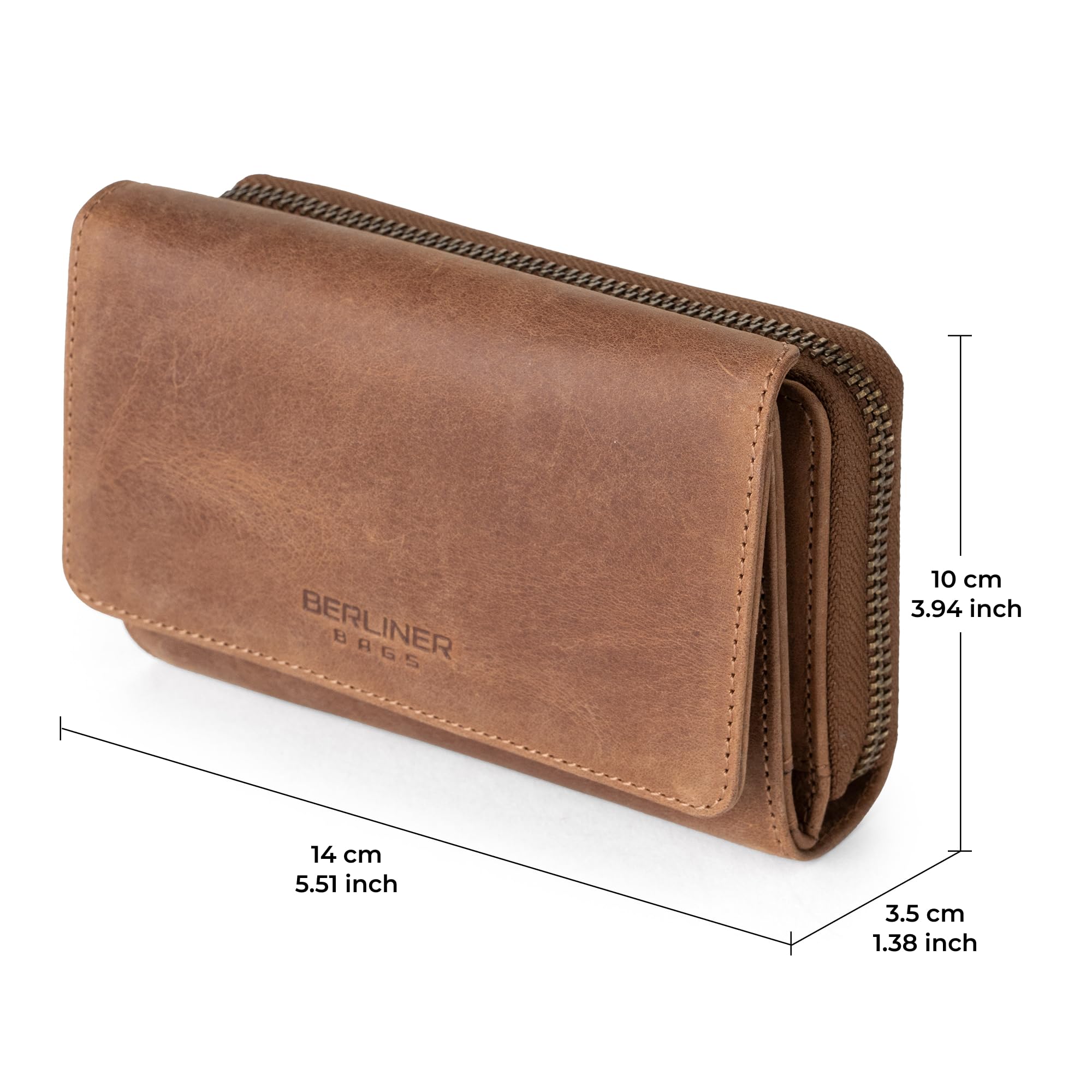 Berliner Bags Vintage Geldbörse Vienna, Große Portemonnaie, Geldbeutel aus Leder mit RFID Schutz, inkl. Geschenk-Box, für Damen - Braun