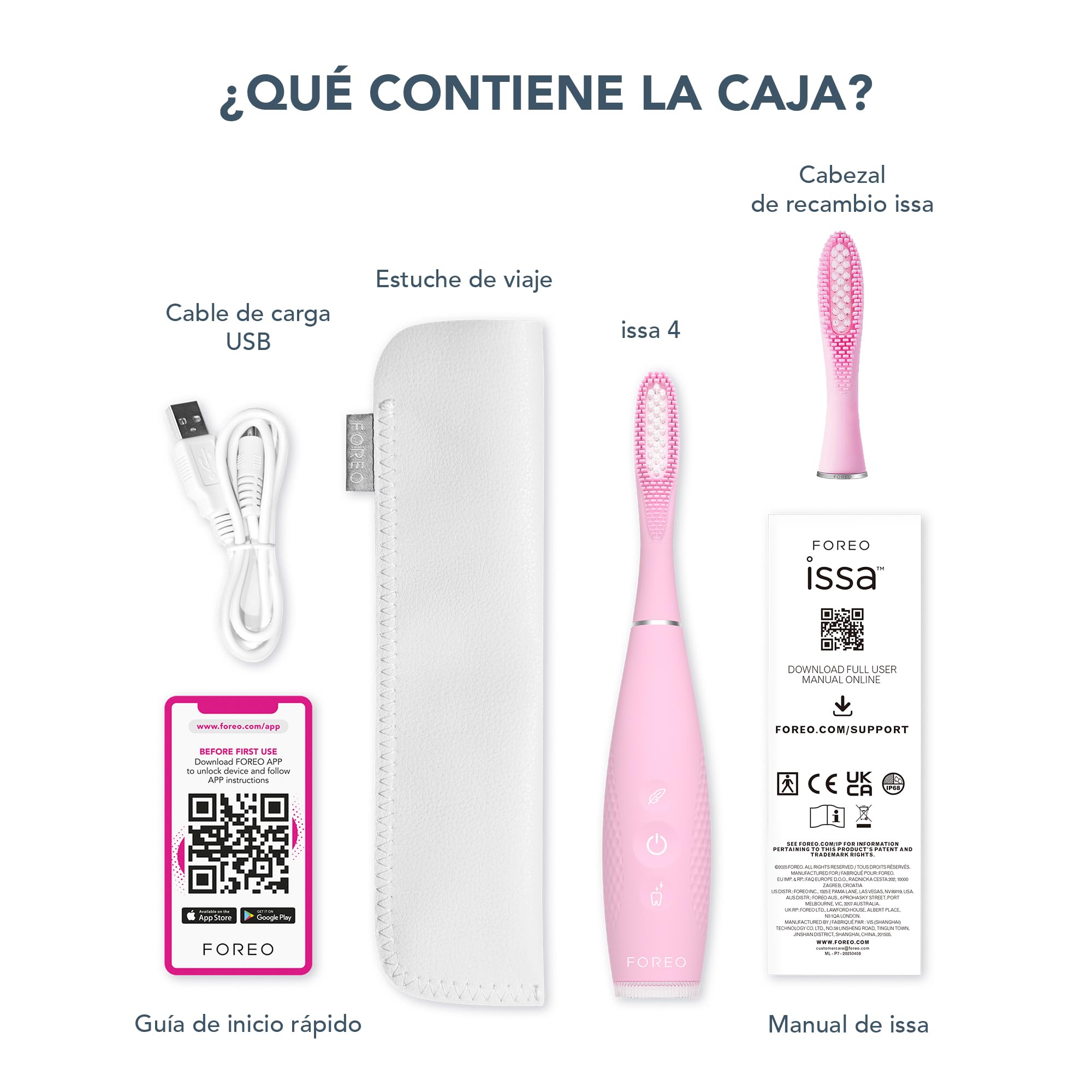 FOREO ISSA 4 Electric Toothbrush – 4-in-1 Rechargeable with Extra Brush Head, Soft Bristles, Long-Lasting Use, Gentle Cleaning - Pearl Pink
