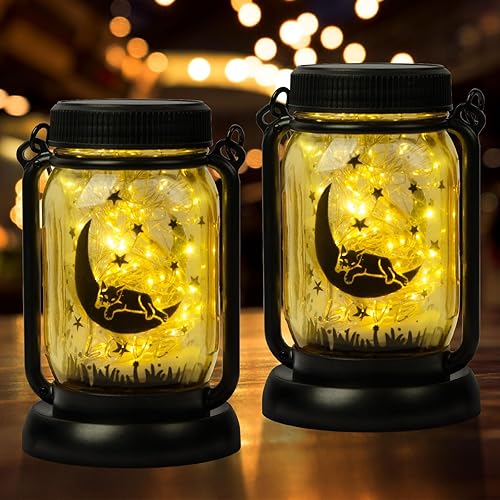 Faroles solares de gatos para exteriores, 30 luces LED para tarros de masón, luces solares colgantes al aire libre impermeables con estaca, regalos