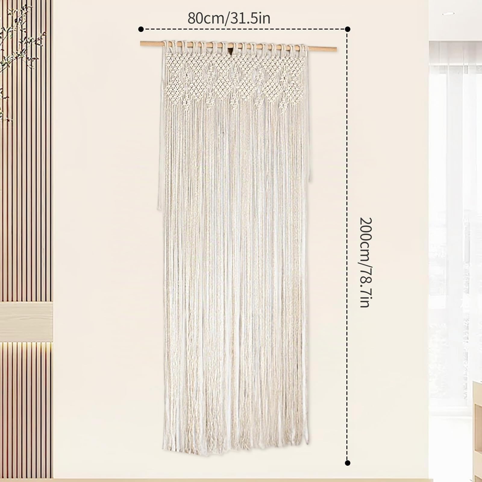 OUGPIU Rideau Bohème en Macramé,80x200cm Tenture Murale Rideau de Porte,Tapisserie de Fenêtre En Coton Tissé à la Main,pour Séparateur de Pièce,Chambre Salon,Fond de Mariage,Décoration D'intérieur