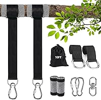Vista 1 de Juego de 2 correas colgantes para árbol de 10 pies (juego de 2) con capacidad para 5500 libras, cuerdas extralargas para columpio de árbol