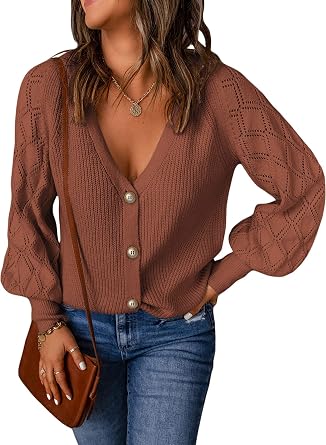 Astylish Women Long Sleeve Open Front Knit Button Down Cardigan Sweaters