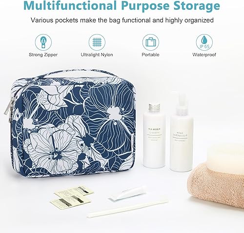 Miniatura 73 de Mossio Neceser colgante con gancho resistente, organizador de viaje grande portátil para maquillaje cosmético para hombres y mujeres Beige,Pájaro