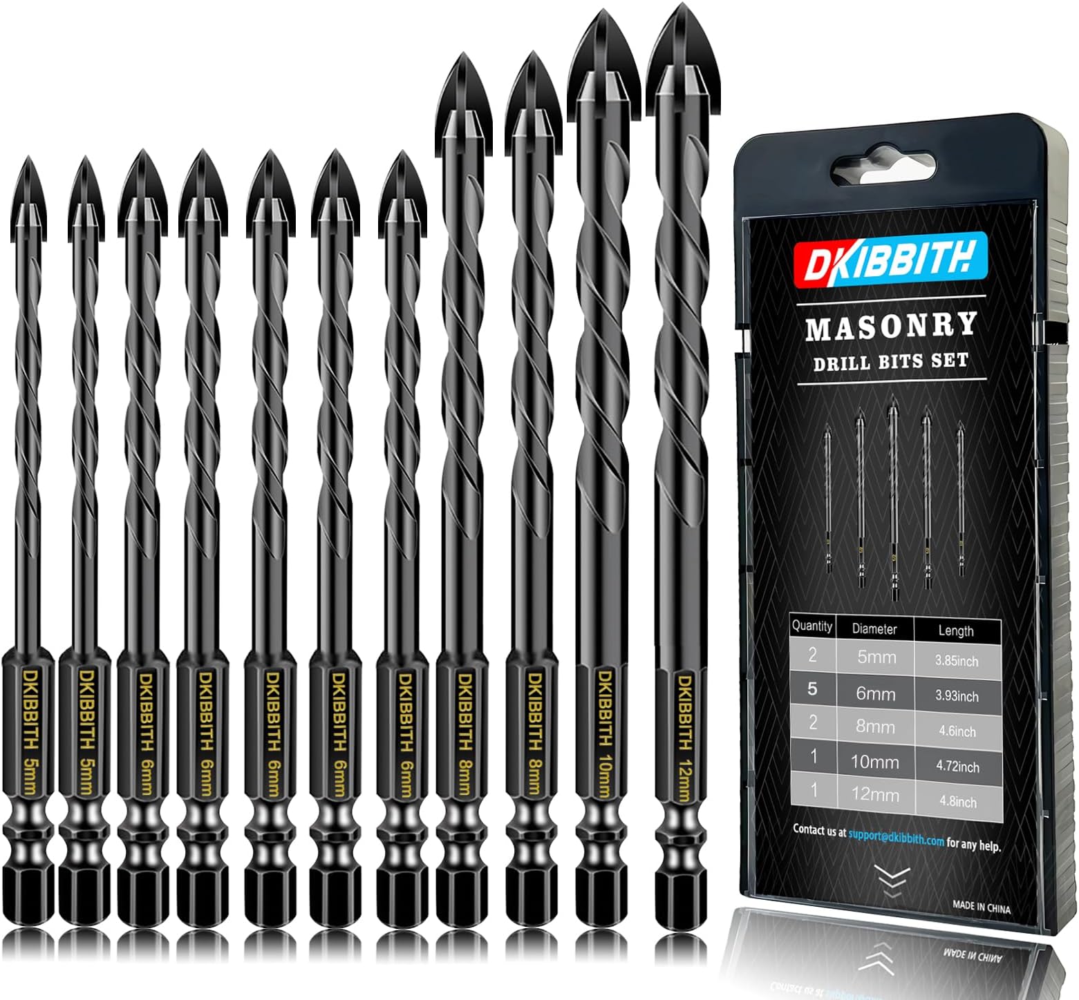 11 Pcs Carbide Masonry Concrete Drill Bit Set for Stone Tile Brick Ceramic Glass Metal Sheet Plastic Wood, Quick Change 6mm Hex Shank, Size 5mm,6mm,8mm,10mm,12mm with Storage Case