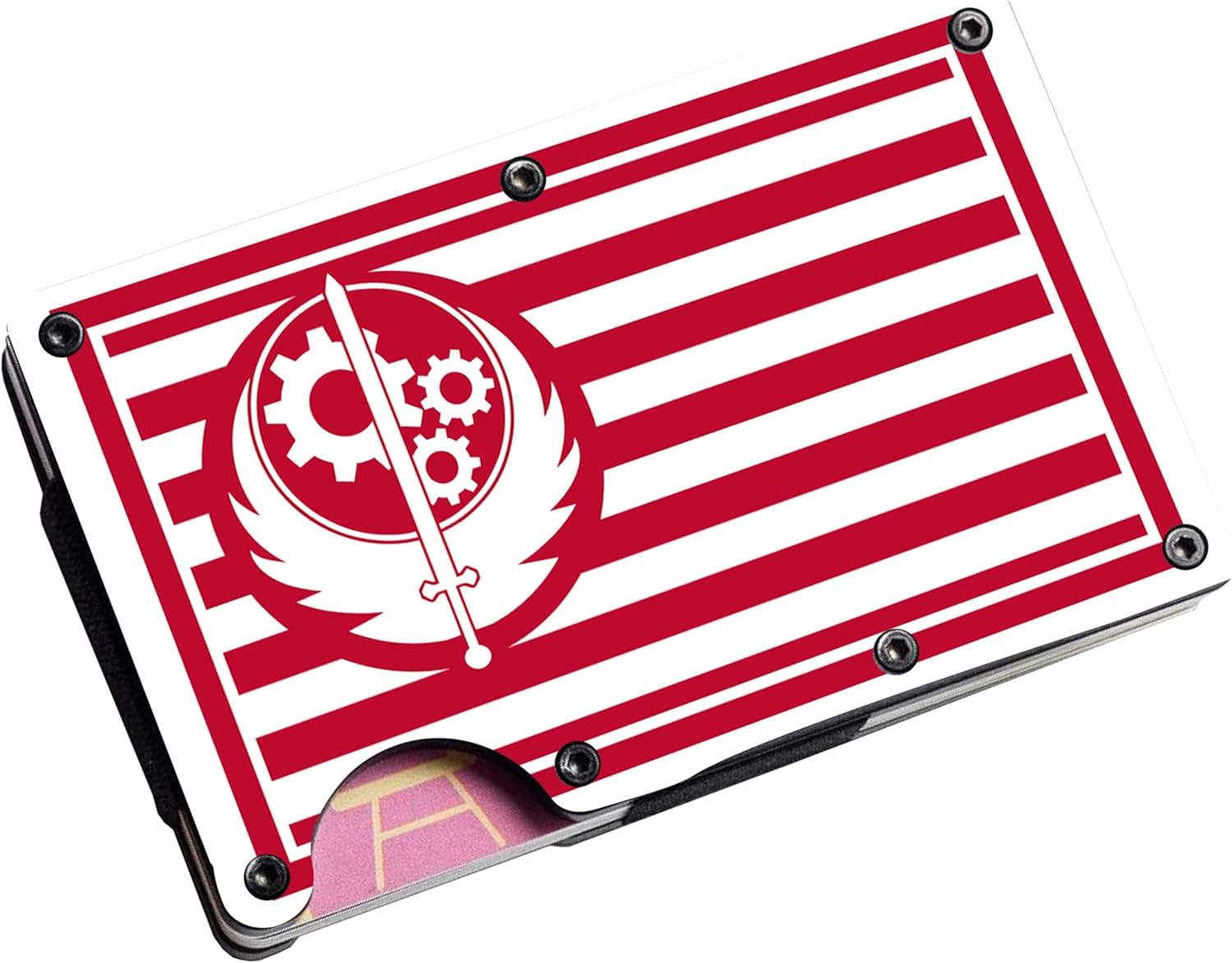 Apedes Brotherhood of Steel Red New California Money Clip Wallet Credit Card - Aluminum/Stainless Steel Card Holder, The New California Republic, Protects Advanced Technology, 3.74" x 2.56" x .31"