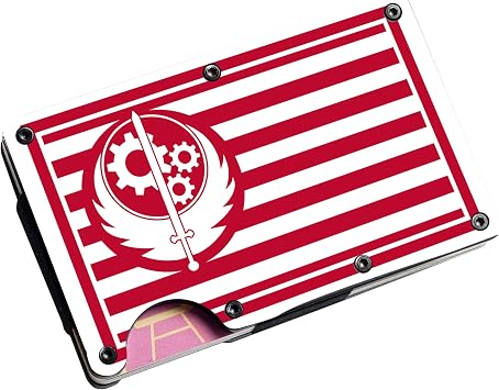 Apedes Brotherhood of Steel Red New California Money Clip Wallet Credit Card - Aluminum/Stainless Steel Card Holder, The New California Republic, Protects Advanced Technology, 3.74" x 2.56" x .31"