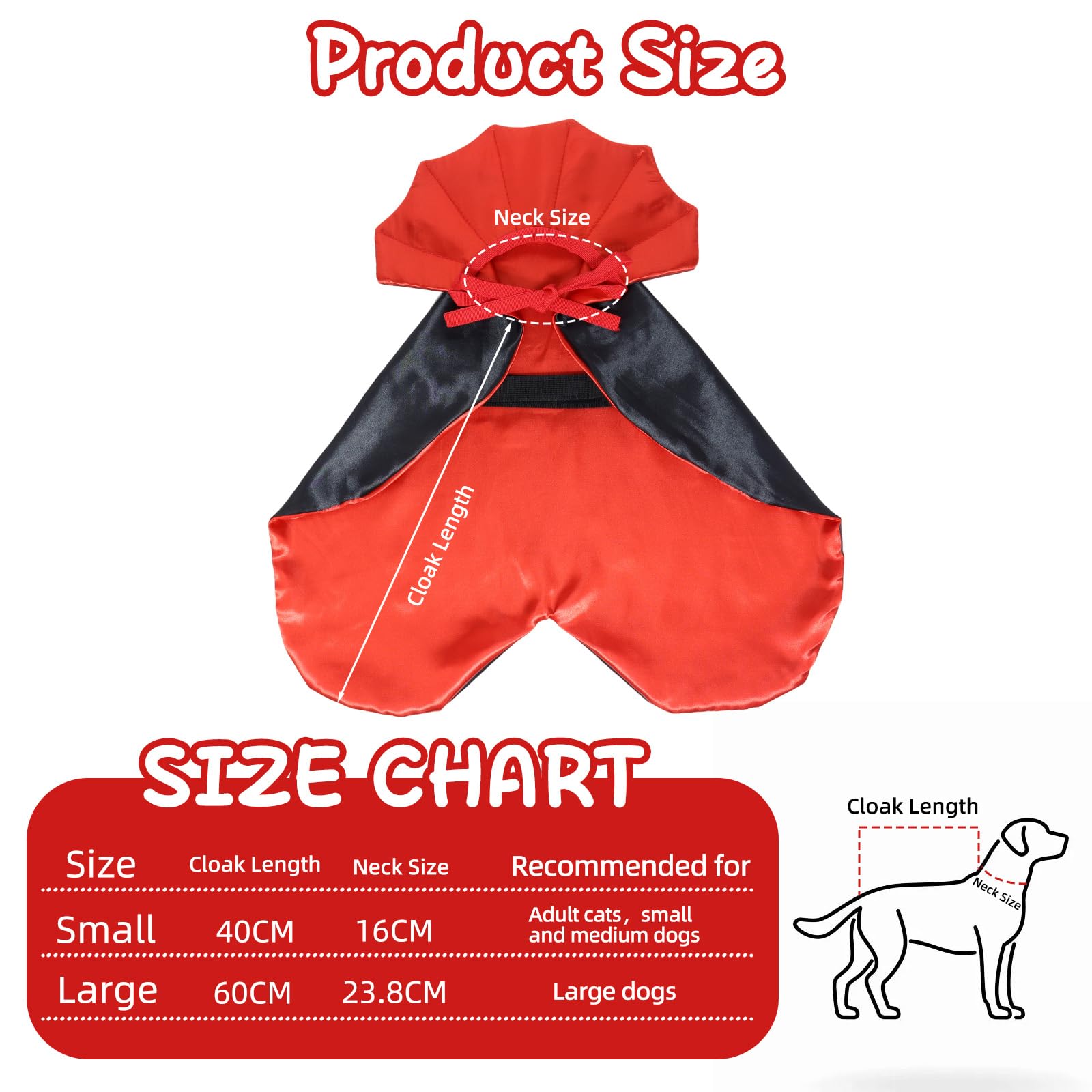 ROSAUI Christmas Cat & Small Dog Cape, Red & Black Festive Pet Cloak with Neck Armor, Adjustable - Image 2