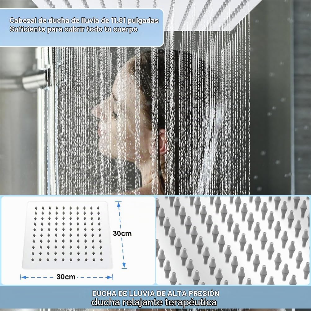 Gmili Ultra-Delgado Alcachofa Ducha Grande, 12 Pulgadas Alcachofa de Ducha Exterior Inoxidable Rociador Ducha Con Filtro Cabezal Ducha para Eliminar el Cloro y Las Sustancias Nocivas (30x30cm)