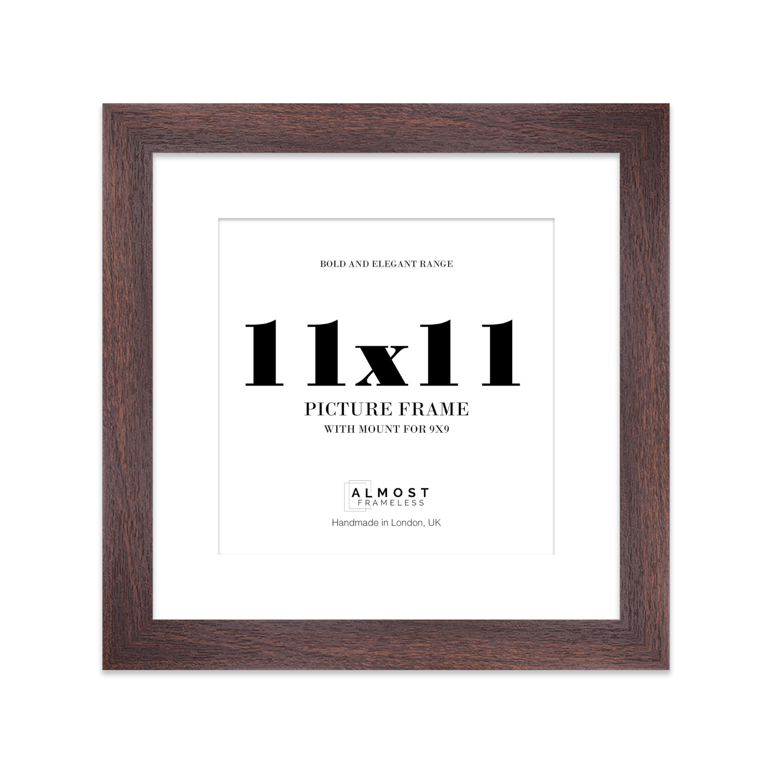 11x11" Walnut Square Frame With Mount for 9x9" Pictures 28mm Edge Frame Display with Wall Hooks and Kickstand, 1 Pack
