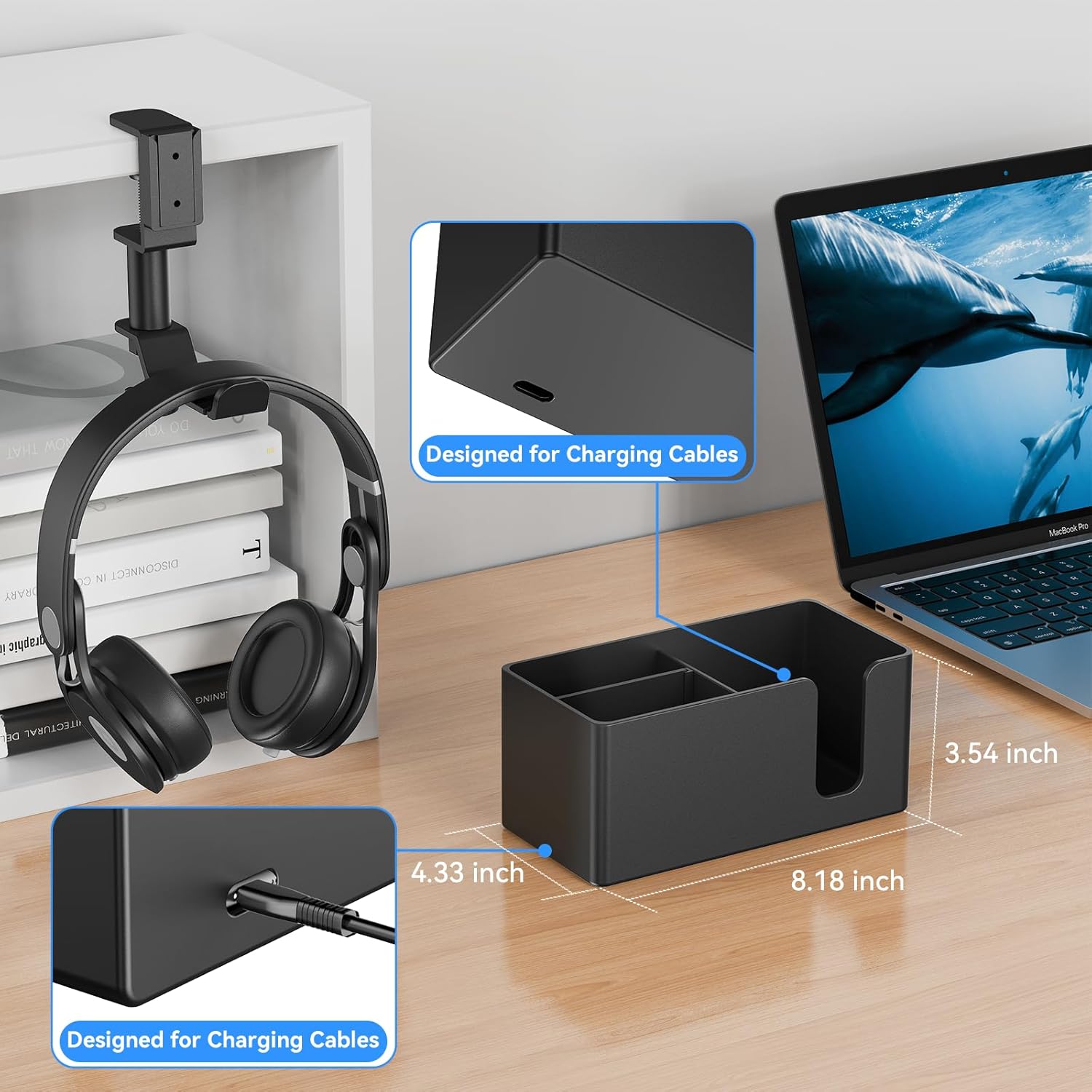 4 in 1 Desk Cup Holder with Storage - Clamp on Under Desk Headphone Hanger - Detachable Pen Cup Holder Desktop Storage for Desktop Attachments Accessories - Image 4