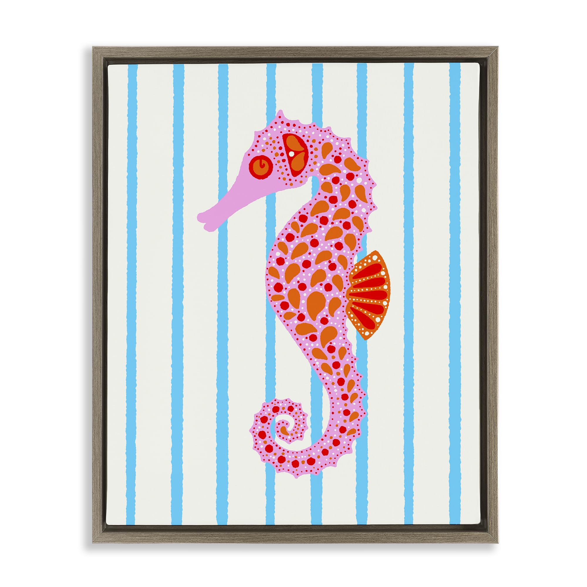 Stupell Industries 'Boho Seahorse on Stripes', Floating Frame Canvas Art, Brown, 25 x 31 Inches, Easy to Hang and Sturdy, Made in USA, by Indira Prieto | IndySign