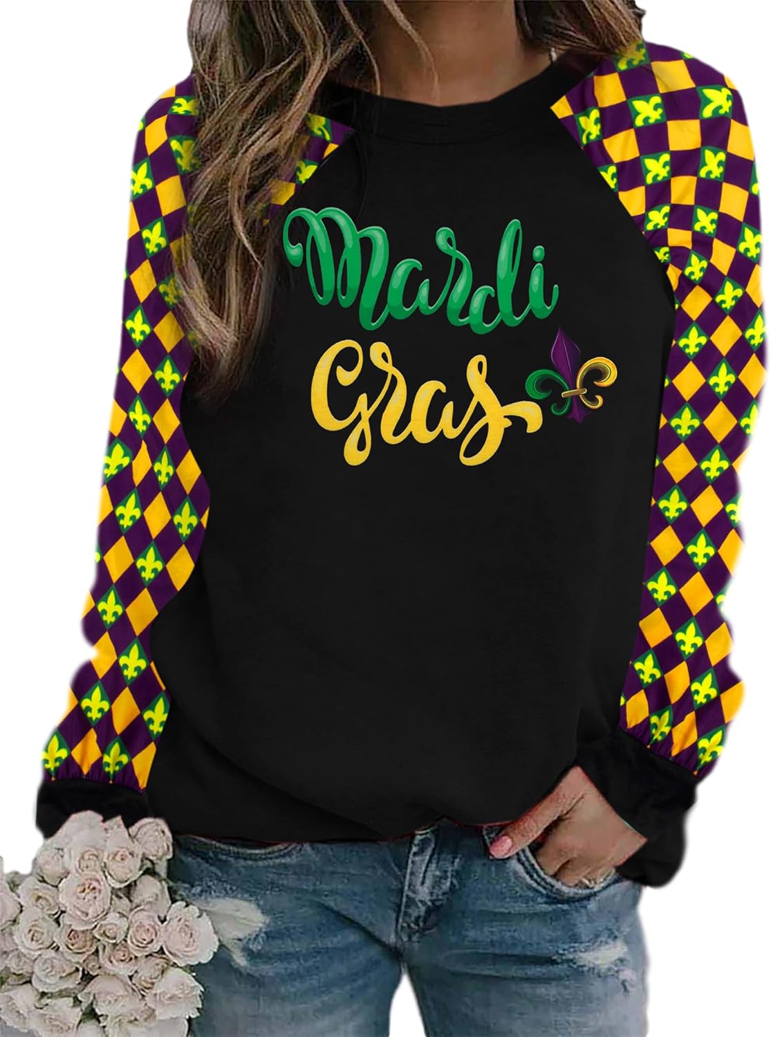 Mardi Gras Shirts for Women: Tuesday Long Sleeve Tshirt Carnival Graphic Tees Tops Funny Holiday Parade Outfits - Image 7
