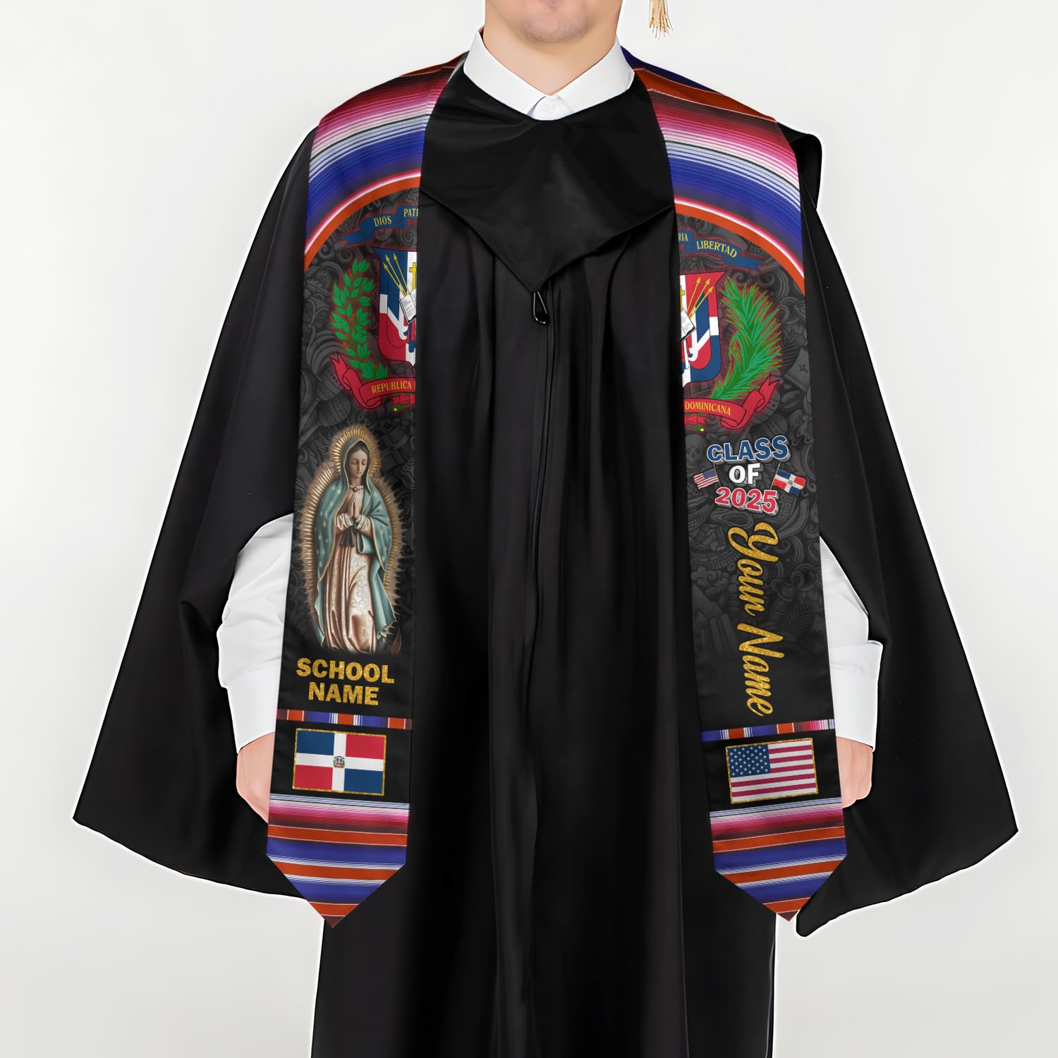 MonkeyVan Personalized Dominican Republic Graduation Sash,Custom Dominican American Flag Stole 2025,Dominican Graduation Sash S96