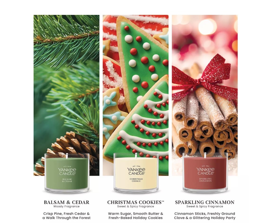 Yankee Candle Set of 3 Mini Candles - Balsam & Cedar, Christmas Cookie, Sparkling Cinnamon thumbnail 4