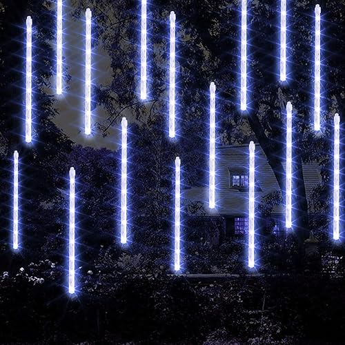 Miniatura 7 de FUNPENY Luces de lluvia de meteoritos, 864 luces LED de Navidad, carámbano, nieve, caída, luz de Navidad para exteriores, árbol de Navidad,