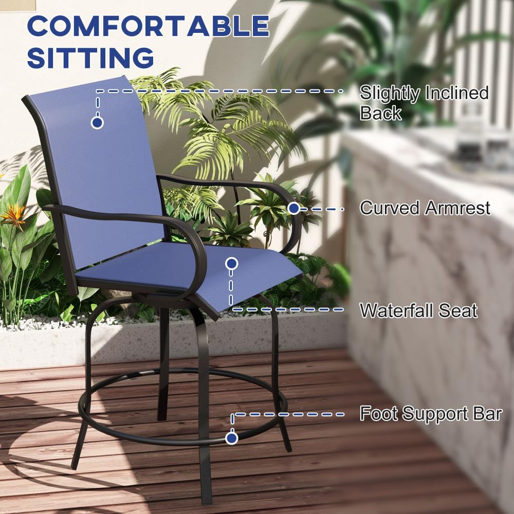 Bar Stools with Armrests and 360 Degree Swivel Seat for Outdoor Patio Use