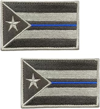 2 PCS Puerto Rico Thin Blue Line Flag Patches Tactical Embroidered Blue Line US Puerto Rican Emblem Applique Hook and Loop Patches for Jacket Clothes Pants Coat Hats Backpacks Vest Bags Helmets