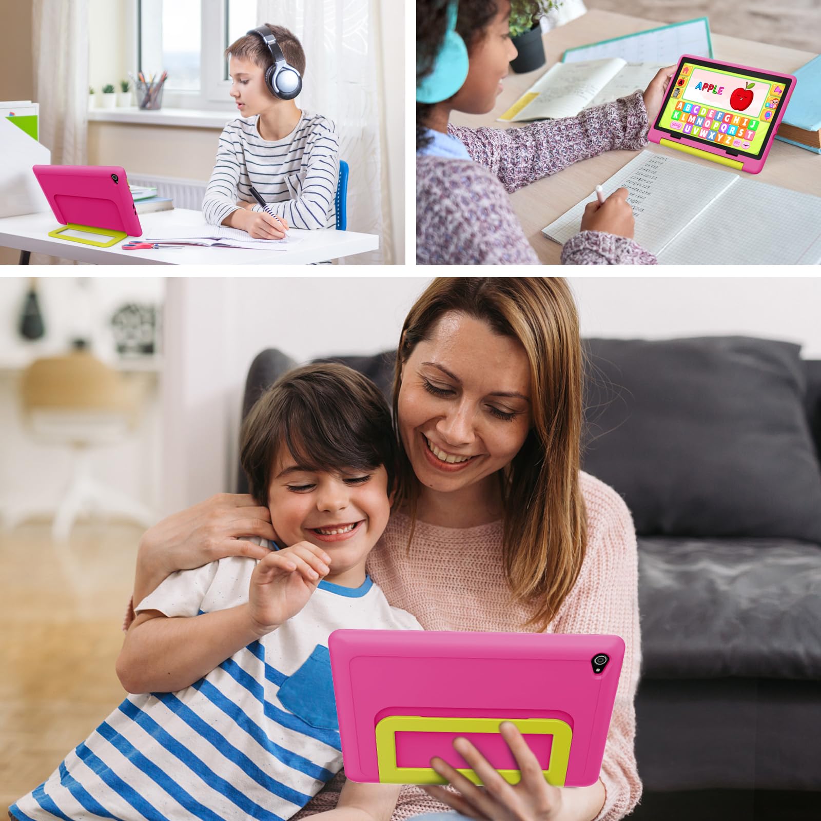 10 Zoll Kinder Tablet mit Hülle, Android Tablet für Kinder 3-12 Jahren, 14GB+64GB (1TB TF Expand), Octa Core CPU, 1280 * 800 HD Display, WiFi 6, BT5.3, Dual Kamera Tablets Tab Pad, Rosa