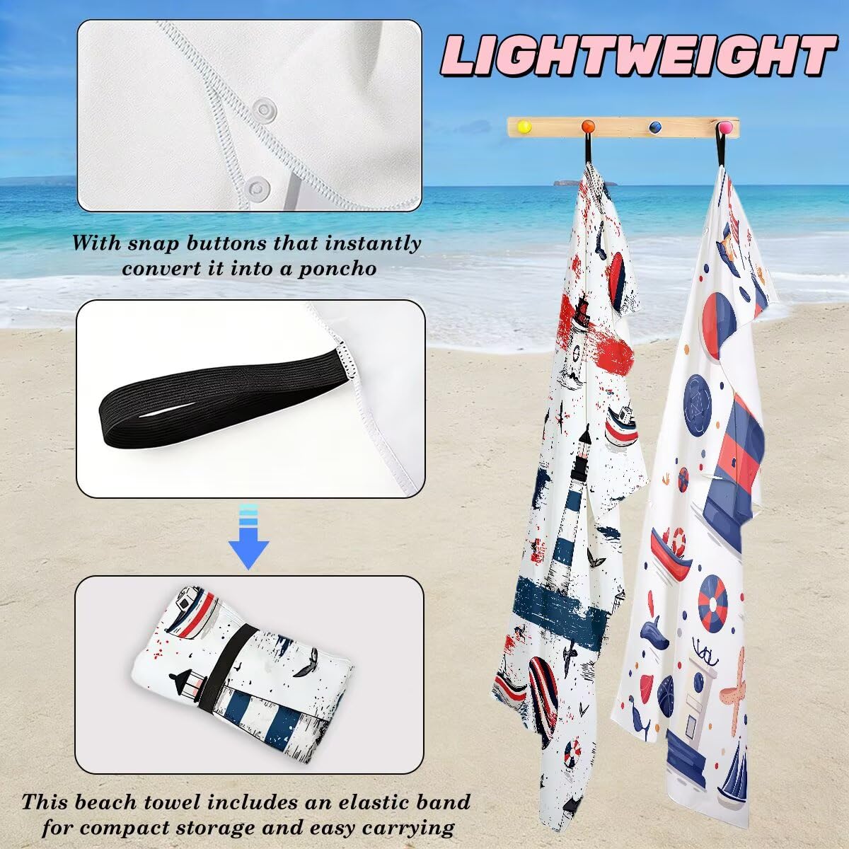 Toalla Playa 80x160 cm, Toalla Gimnasio Microfibra Secado Rapido, Juego de 2 Antiarena Toallas de Playa, Ligera Compacta Toallas Microfibra Grande para Viaje, Regalo Hombre Regalo Mujer (Faro) -4965
