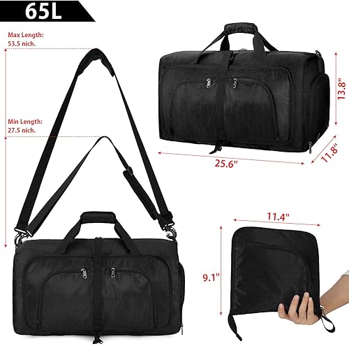 Miniatura 6 de Bolsas de lona para viajar, bolso plegable de fin de semana para la noche bolsa impermeable de viaje bolso de fin de semana, Negro), NH5520