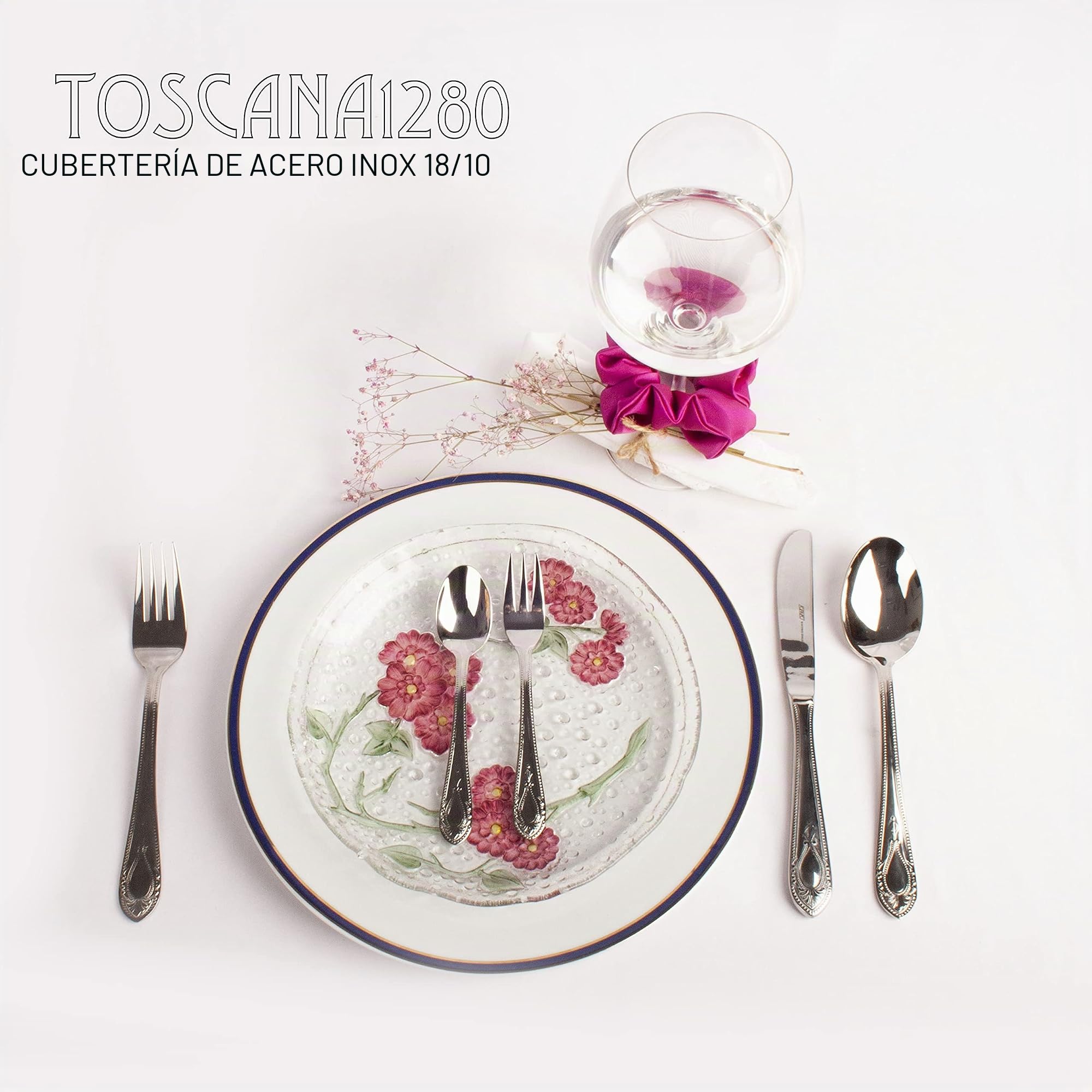 CRC Cubertería de Mesa 30 Piezas Toscana 1285 - Acero Inoxidable 18/10 - Cuchara, Cuchillo, Tenedor, Cucharilla, Tenedor Postre
