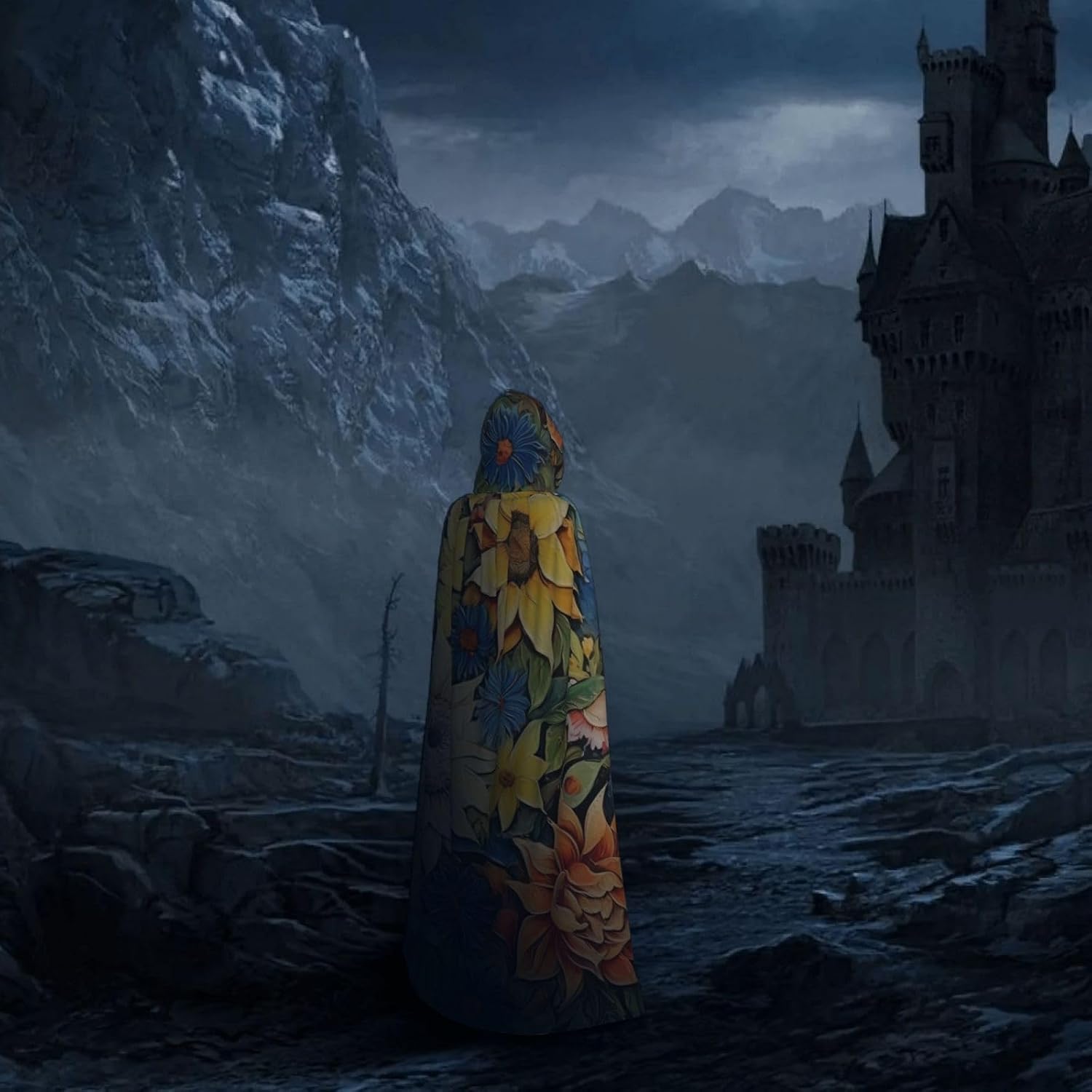 Unisex Full Length Hooded Halloween Christmas Party Robe Cloak Cape Cosplay Costume Men Women Oil On Canvas Sunflower Prints Black