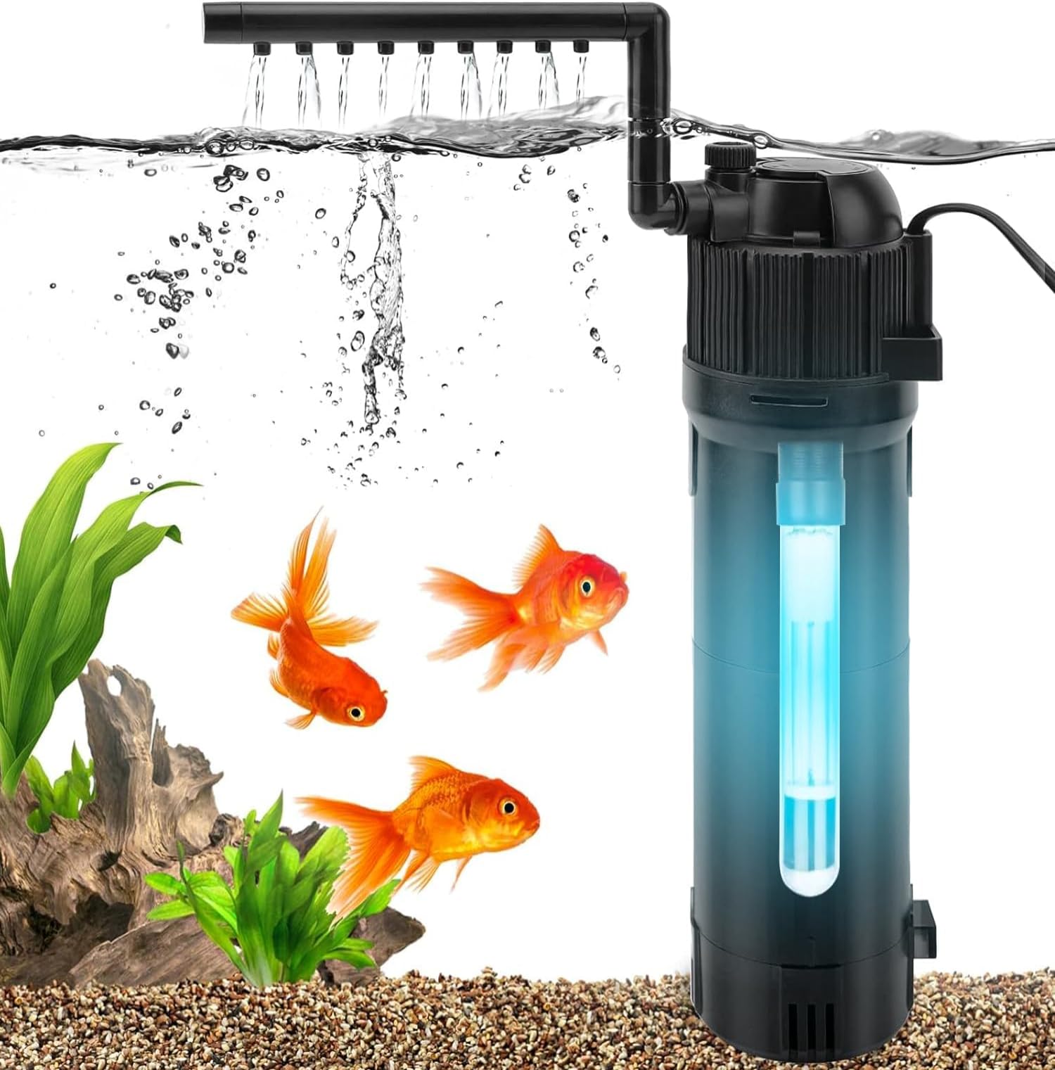 Submersible Aquarium Internal Filter Fish Tank Filter with 8W UV Steriliser, 650 L/H Water Pump 5-in-1 Aquarium Filter Fit for 150-300L Fish Tank
