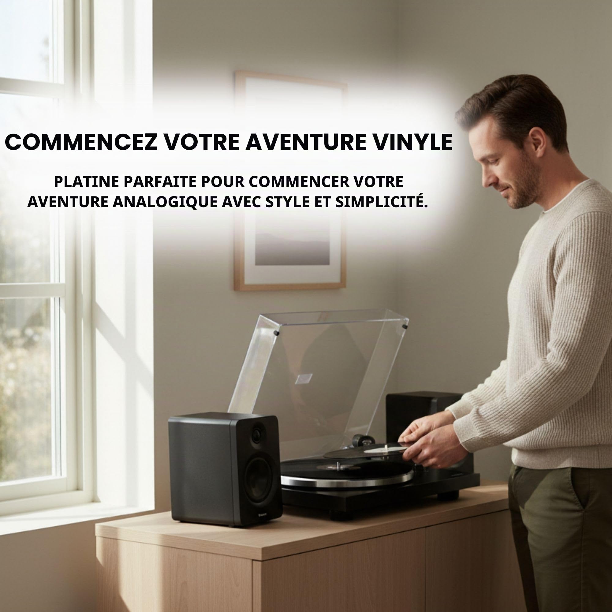 VULKKANO TD10 Platine Vinyle avec Bras de Précision, Égaliseur Phono/Ligne Intégré et Design Élégant, Tourne-Disque Compatible avec Les Vinyles 33 et 45 RPM