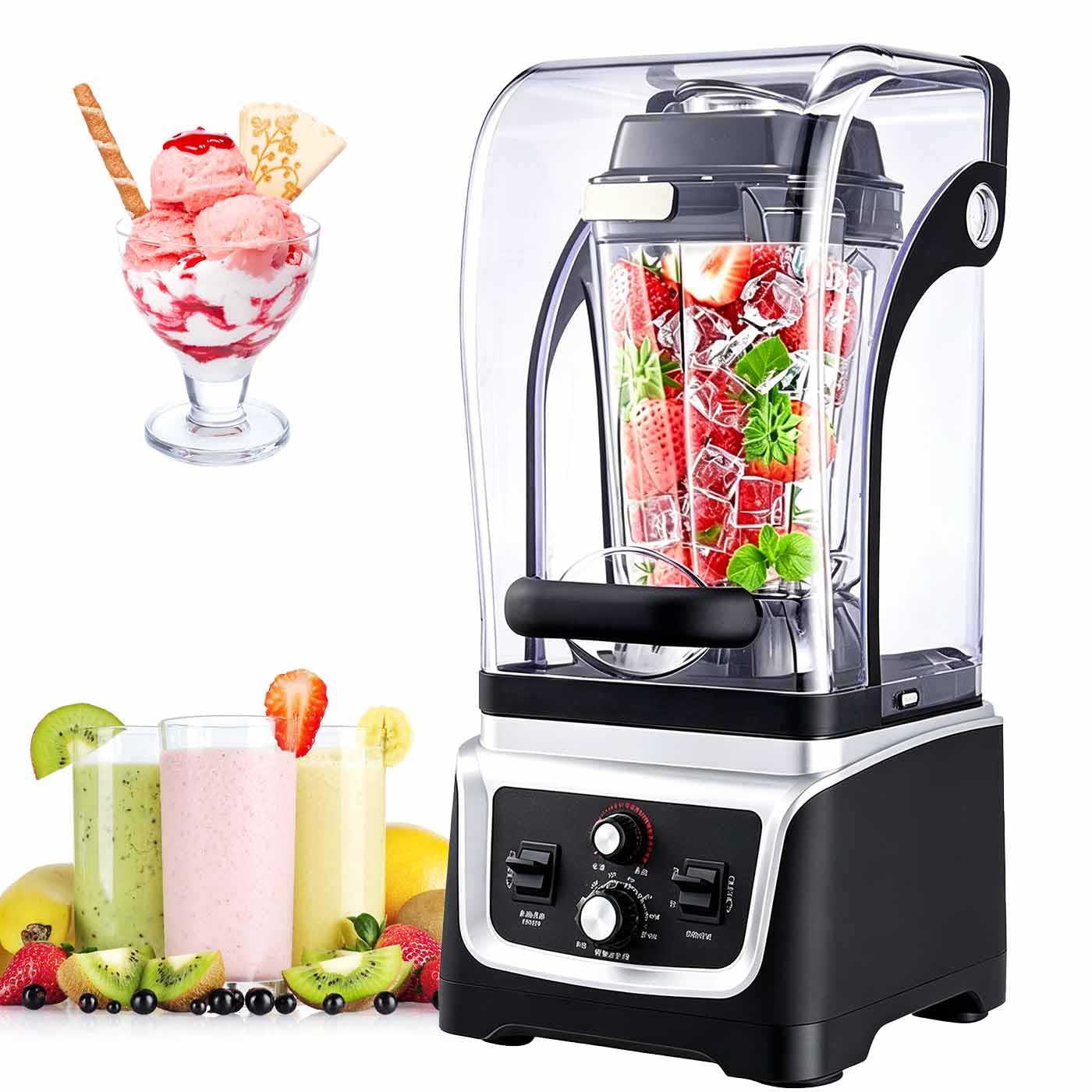Blender komercyjny 2200 W, obudowa dźwiękowa 5 mm, pojemnik 2,5 l/4,5 l, mikser do koktajli mlecznych, koktajli do użytku domowego i biznesowego